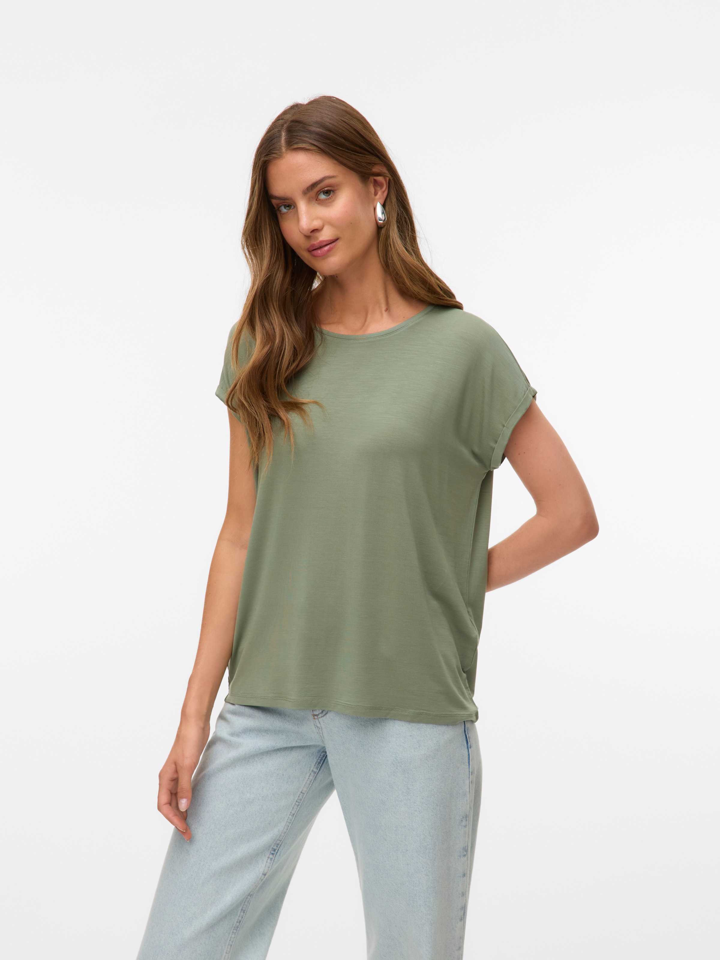 Vero Moda Rundhalsshirt "VMAVA PLAIN SS TOP GAJRS NOOS" Materialmix, regula günstig online kaufen