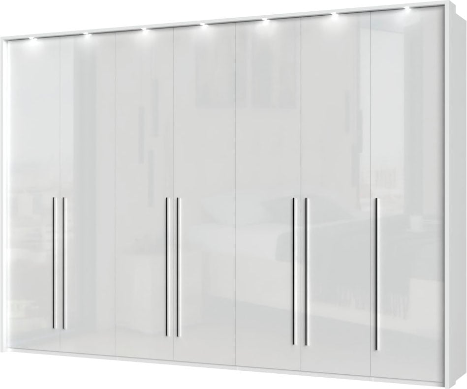 Places of Style Kleiderschrank »Piano, inklusive Rahmen und Beleuchtung, soft-close-Funktion«, (viele Breiten zur Auswahl, 226cm hoch), beige oder weiß, UV lackiert, Hochglanzfronten, FSC-zertifiziert