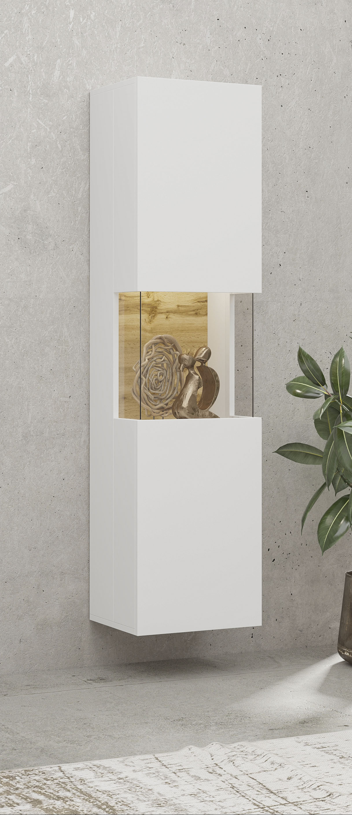 Home affaire Vitrine "Ava, Breite 36 cm, hängend und stehend montierbar" moderne grifflose Vitrine, Hochschrank mit Eckverglasung