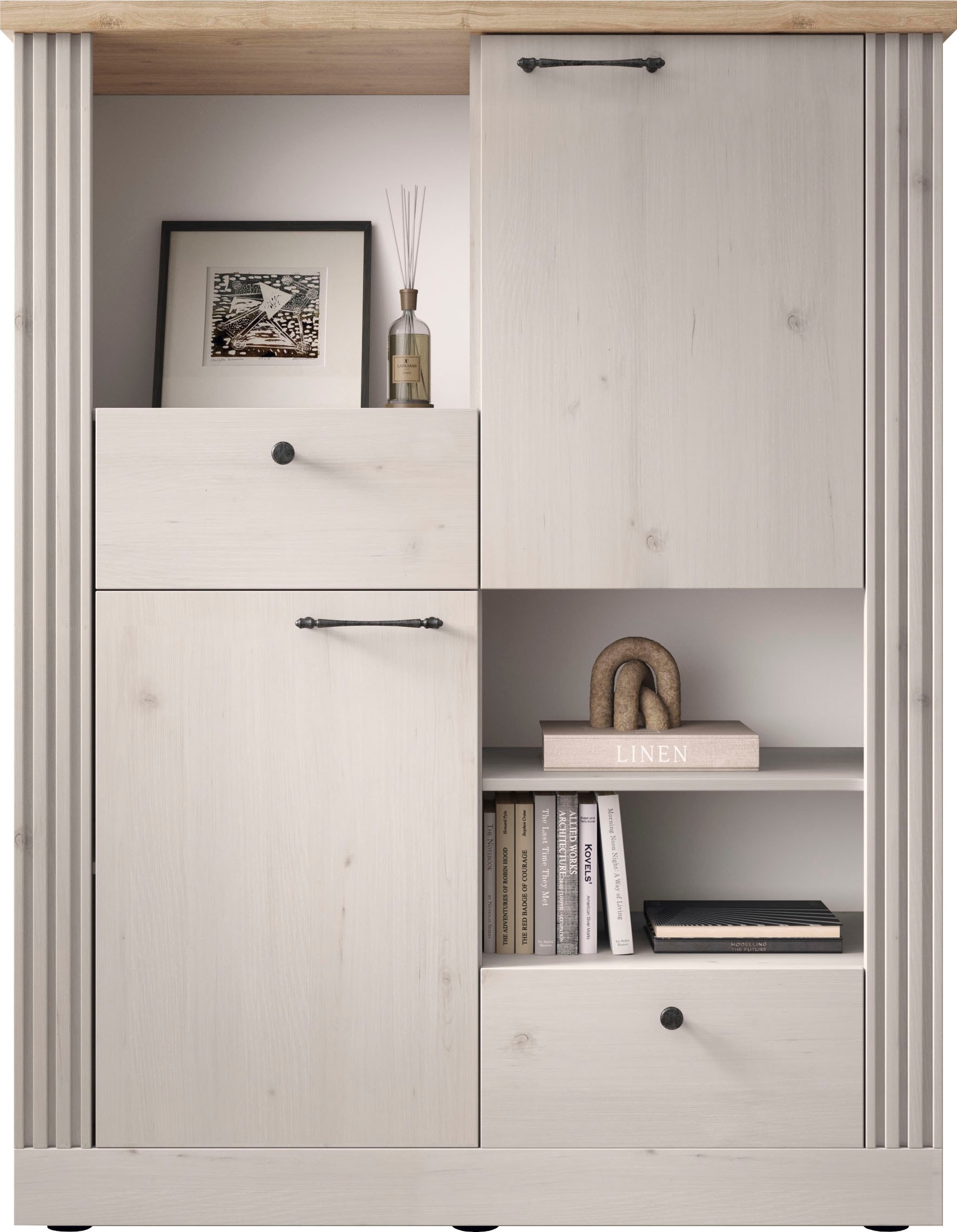 Highboard »Country Höhe 160 cm u. Breite 118 cm, Kommode 2 Türen, 2 Schubkästen,«,...