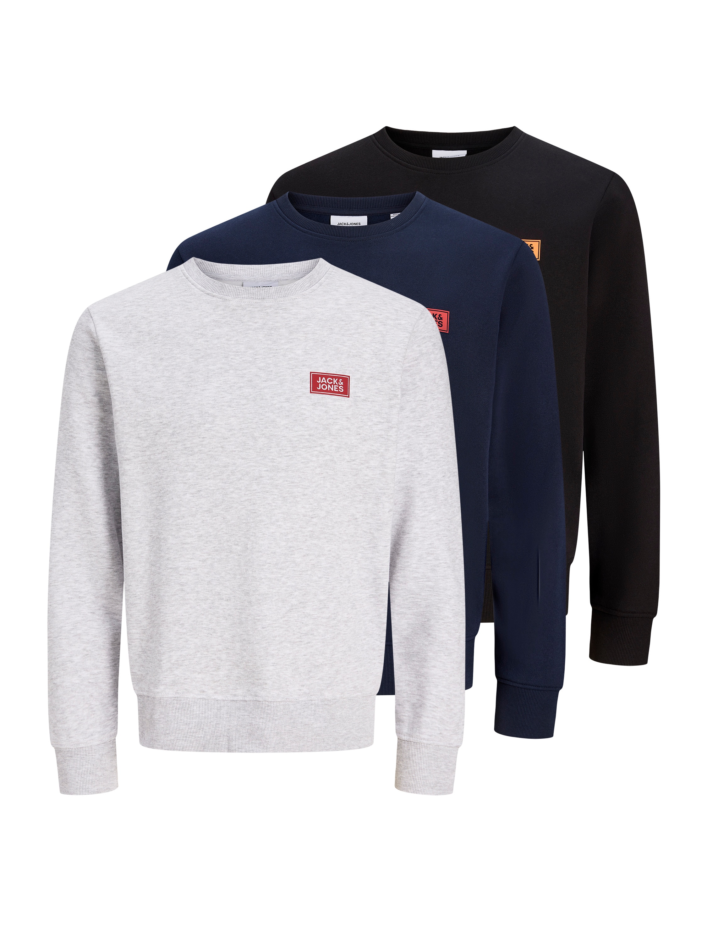 Jack & Jones Sweatshirt "JJRUSH SWEAT CREW NECK 3PK MP", 3 Baumwollmischung, regular fit