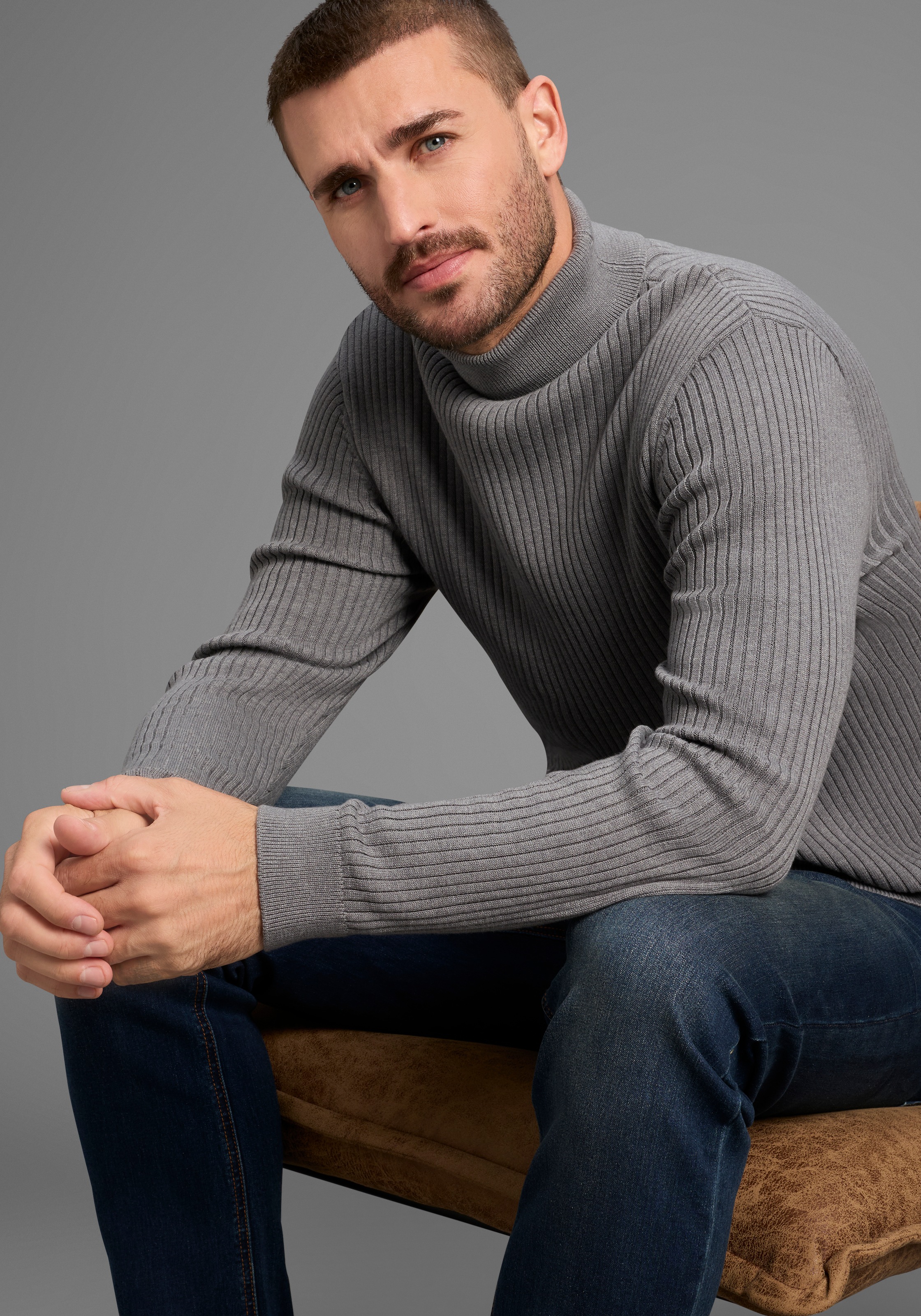 Bruno Banani Rollkragenpullover, in Rippenqualität