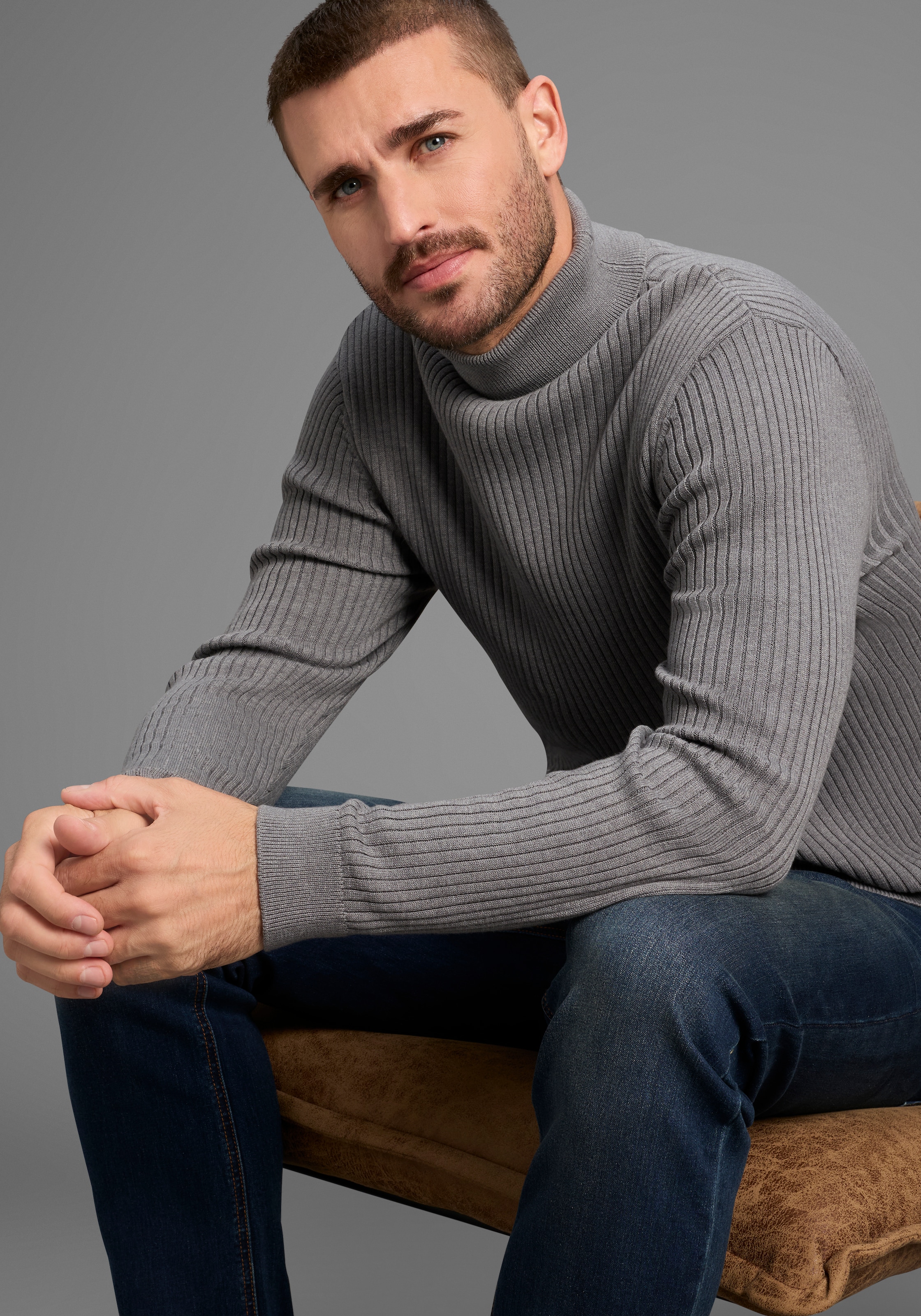 Bruno Banani Rollkragenpullover in Rippenqualität günstig online kaufen