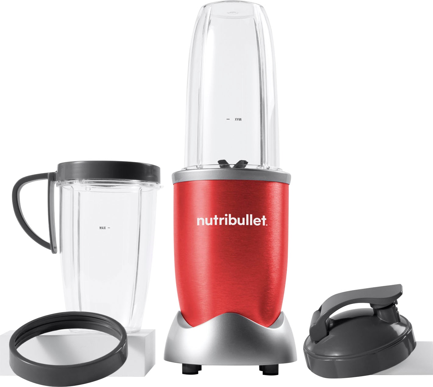 nutribullet Standmixer "Pro NB907R - kompakter Mixer, 900 Watt, 2 Mixbecher (700 + 925ml), Rot" 900 W Drücken, drehen, mixen; starker Motor;Becher+Zubehör spülmaschinenfest