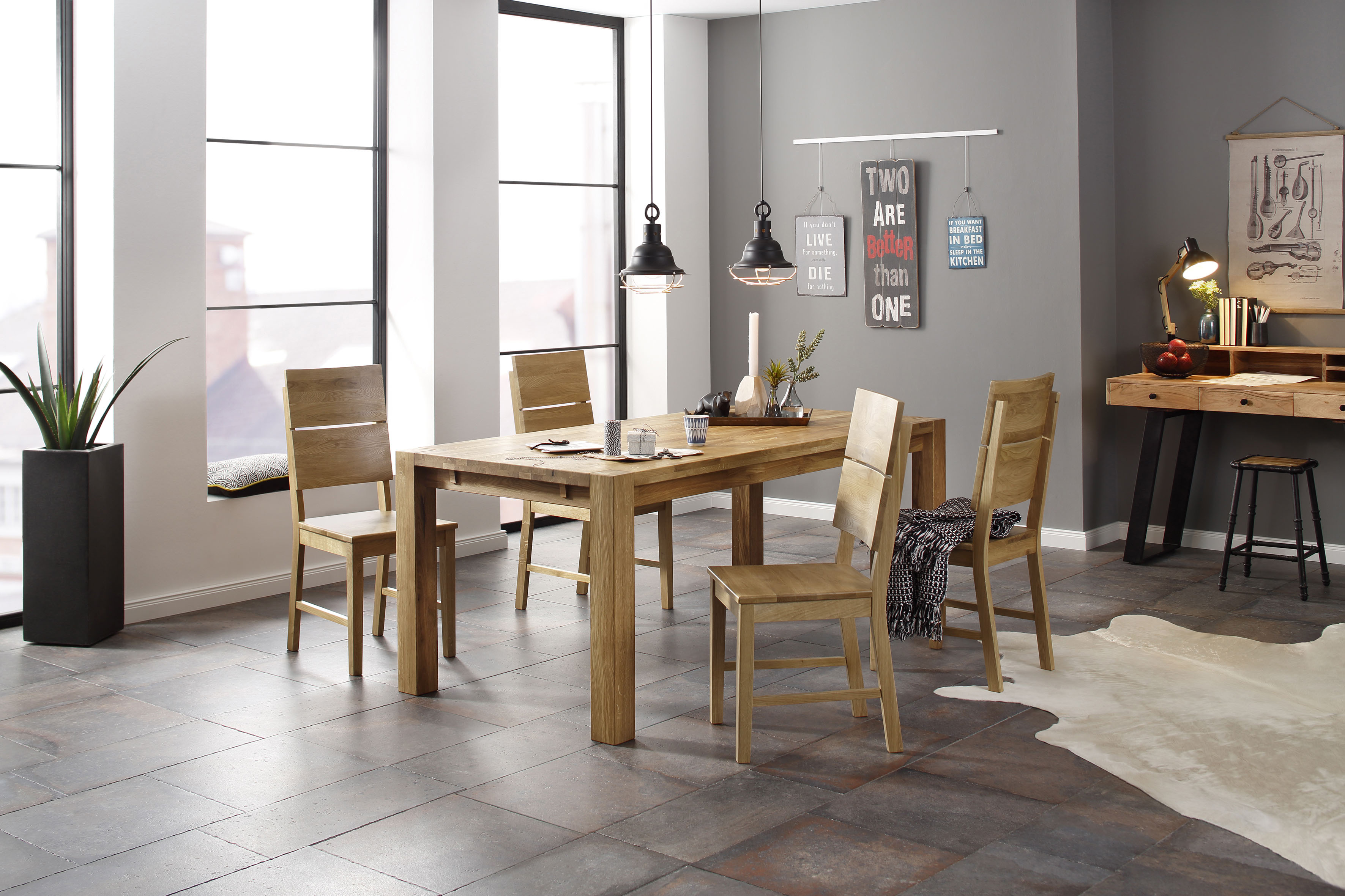 Home affaire Essgruppe Nils 7, (Set, 5 tlg., Tisch 180/90 cm, 4 Stühle, Holzsitz), aus Massivholz