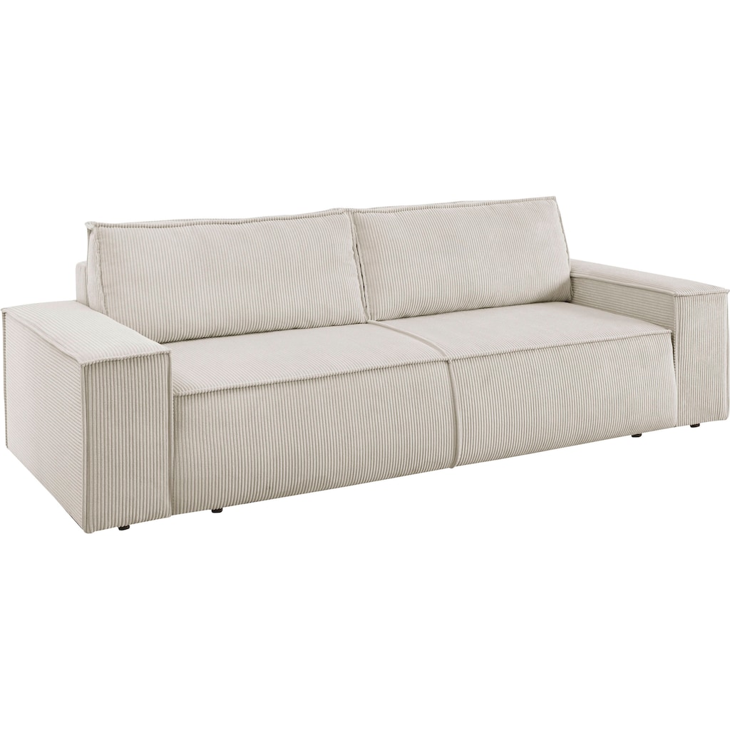 Home affaire 3-Sitzer »SHERWOOD Schlafsofa (257cm) Cord, Samtvelours, Vintage-Lederoptik«, Schlaffunktion mit Bettkasten (ca. 136/200cm)