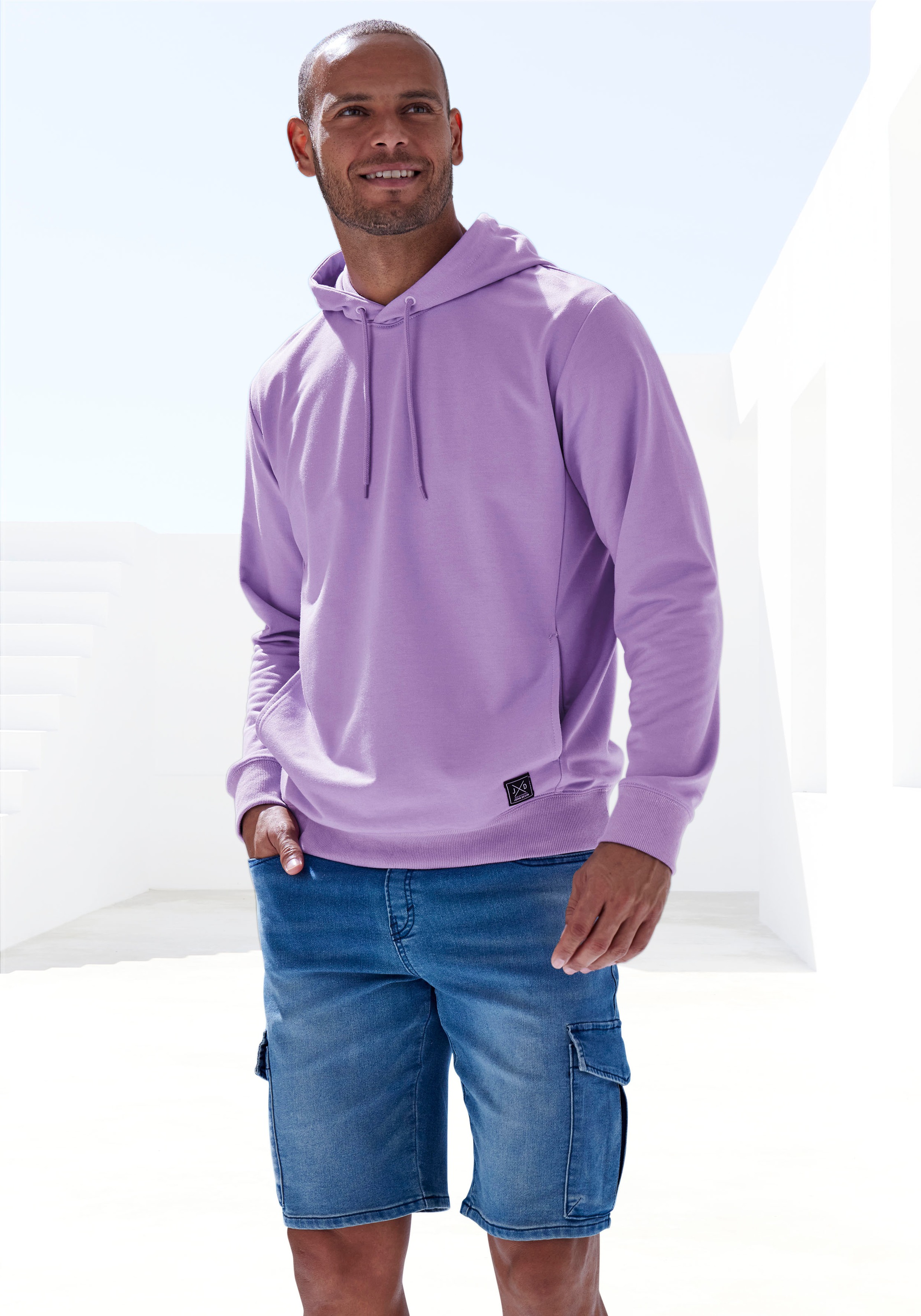 John Devin Hoodie, Langarm, Sweatshirt mit Rundhals und Kapuze, Baumwollmischung