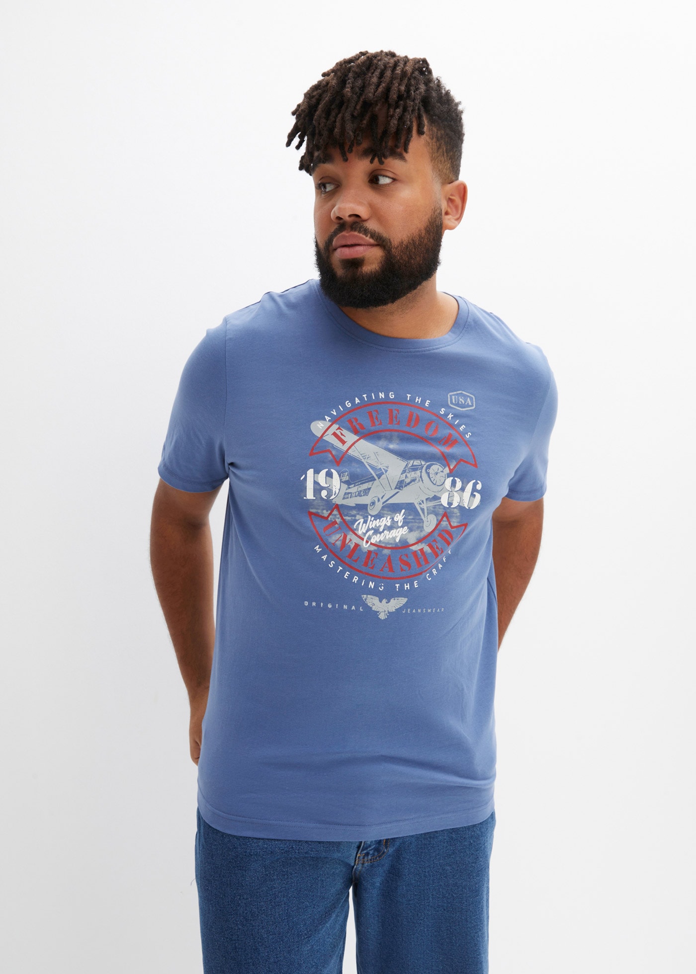 bonprix T-Shirt "T-Shirt aus reiner Baumwolle" Regular Fit, Kurzarm, mit Frontprint, Rundhalsausschnitt