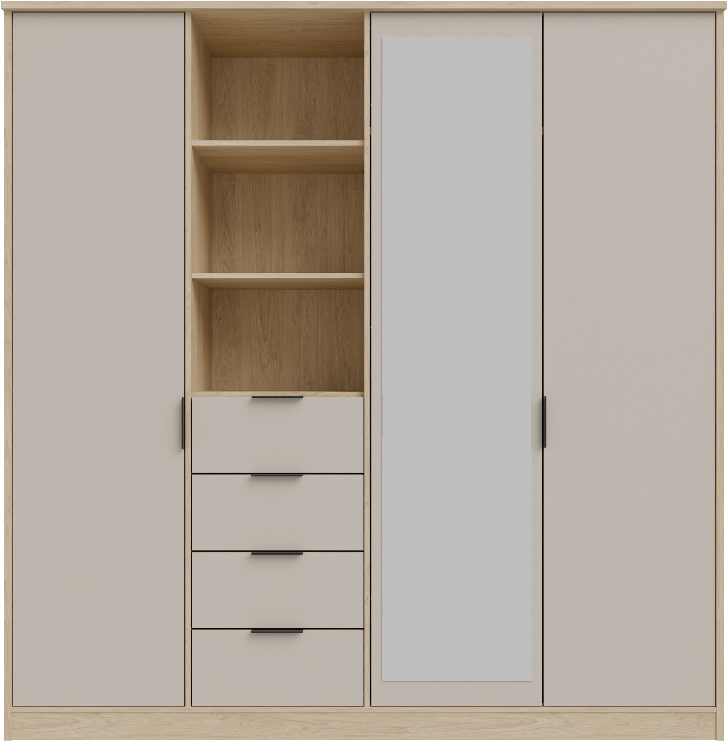 FORTE Kleiderschrank »Forte FORTASTA, 4 Schubladen, offene Ablage« B/H/T 207,5/212,7/52,7 cm, Spiegeltüre