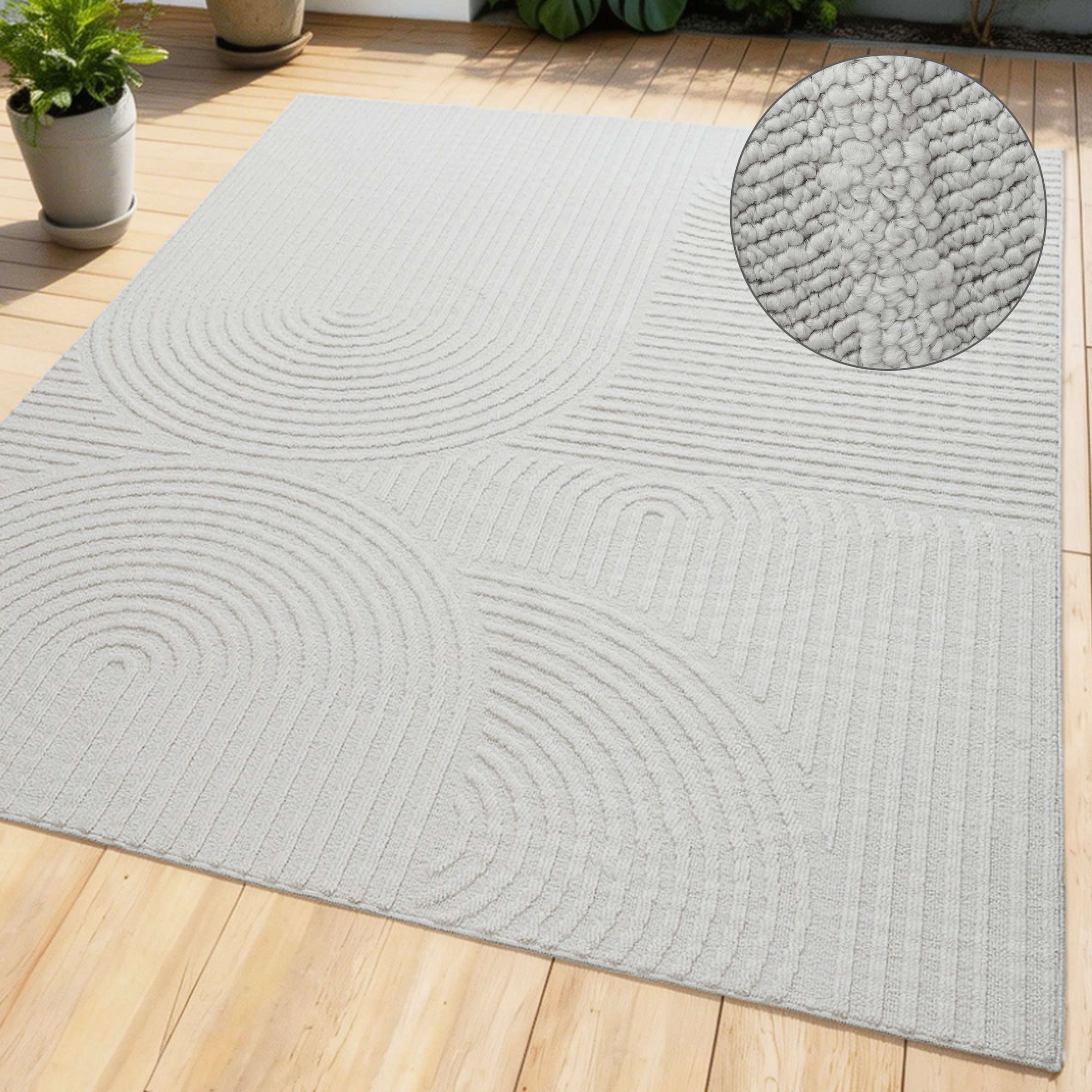 OTTO home Teppich »Jola, In- und Outdoor geeignet, Hoch-Tief-Design, Scandi« rechteckig 9 mm Höhe Hoch-Tief-Struktur, Zen, Wetterfest & UV-beständig, Balkon, Camping