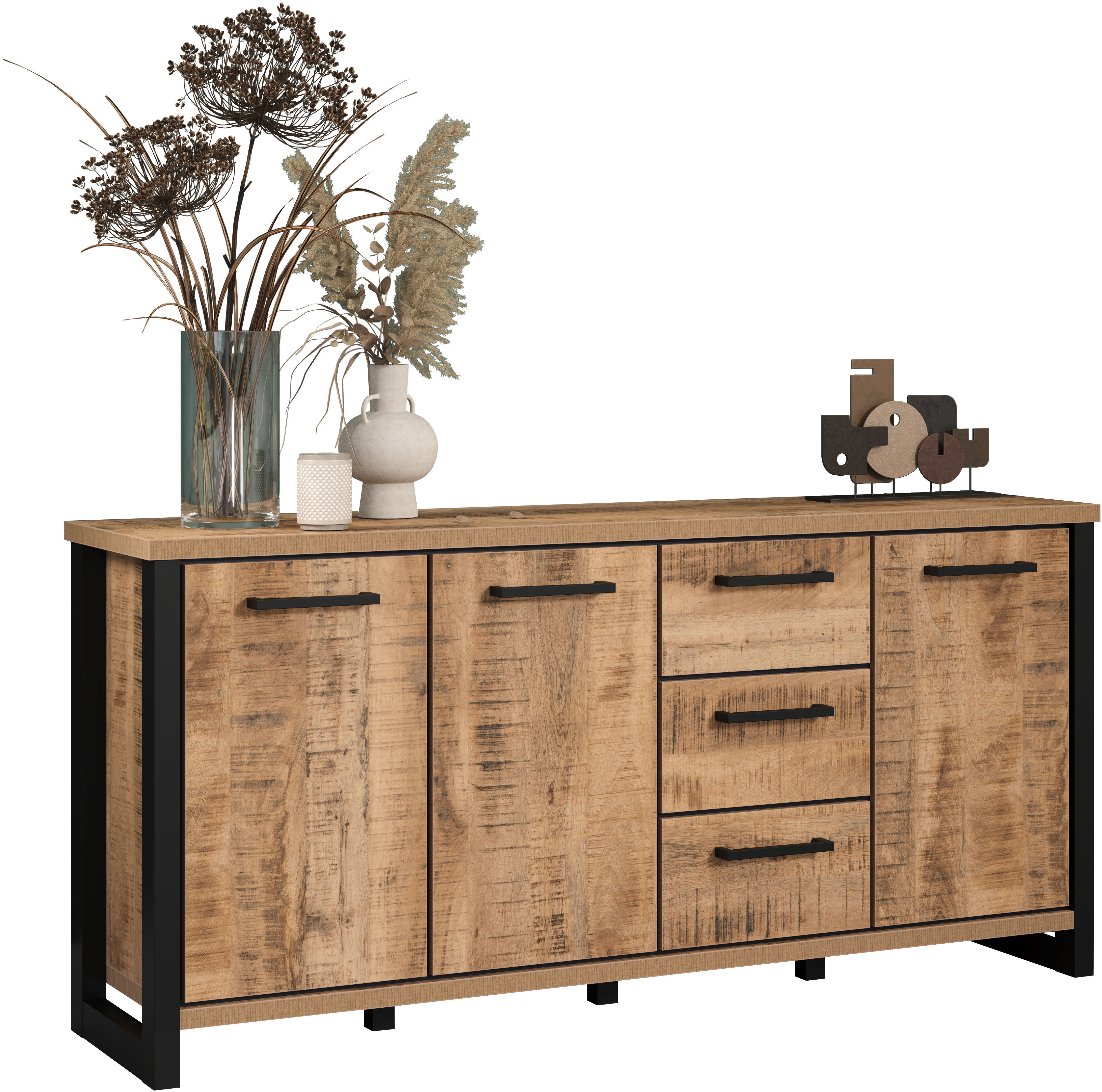 Home affaire Sideboard "Elda" 1 Stk. tlg. Sideboard mit 3 Türen & 3 Vollauszug Schubladen – (B/T/H) 180/45/86 cm