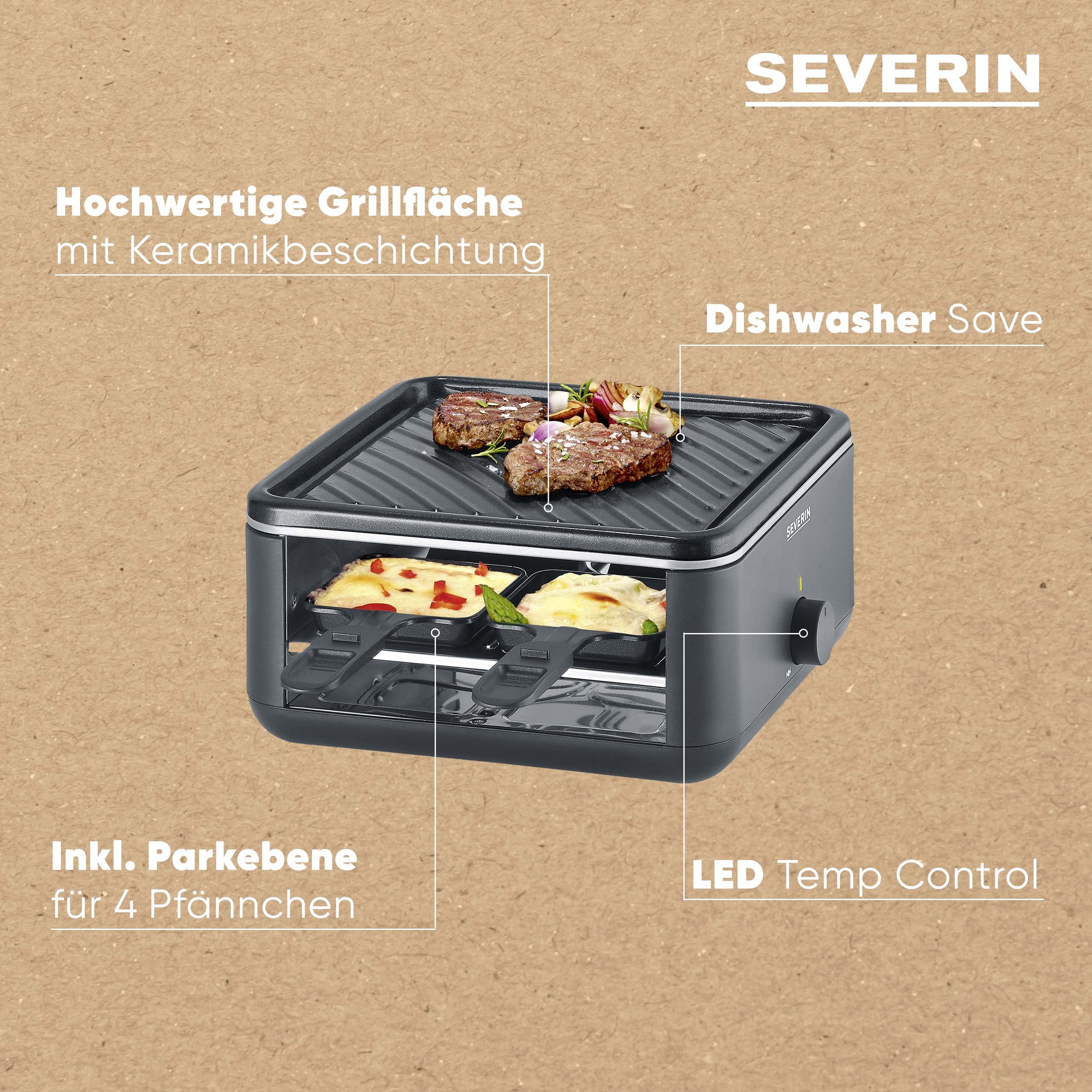 Severin Raclette »Black Line Lite Mini RG 2360« 4 Stk. Raclettepfännchen 600 W Raclette-Grill