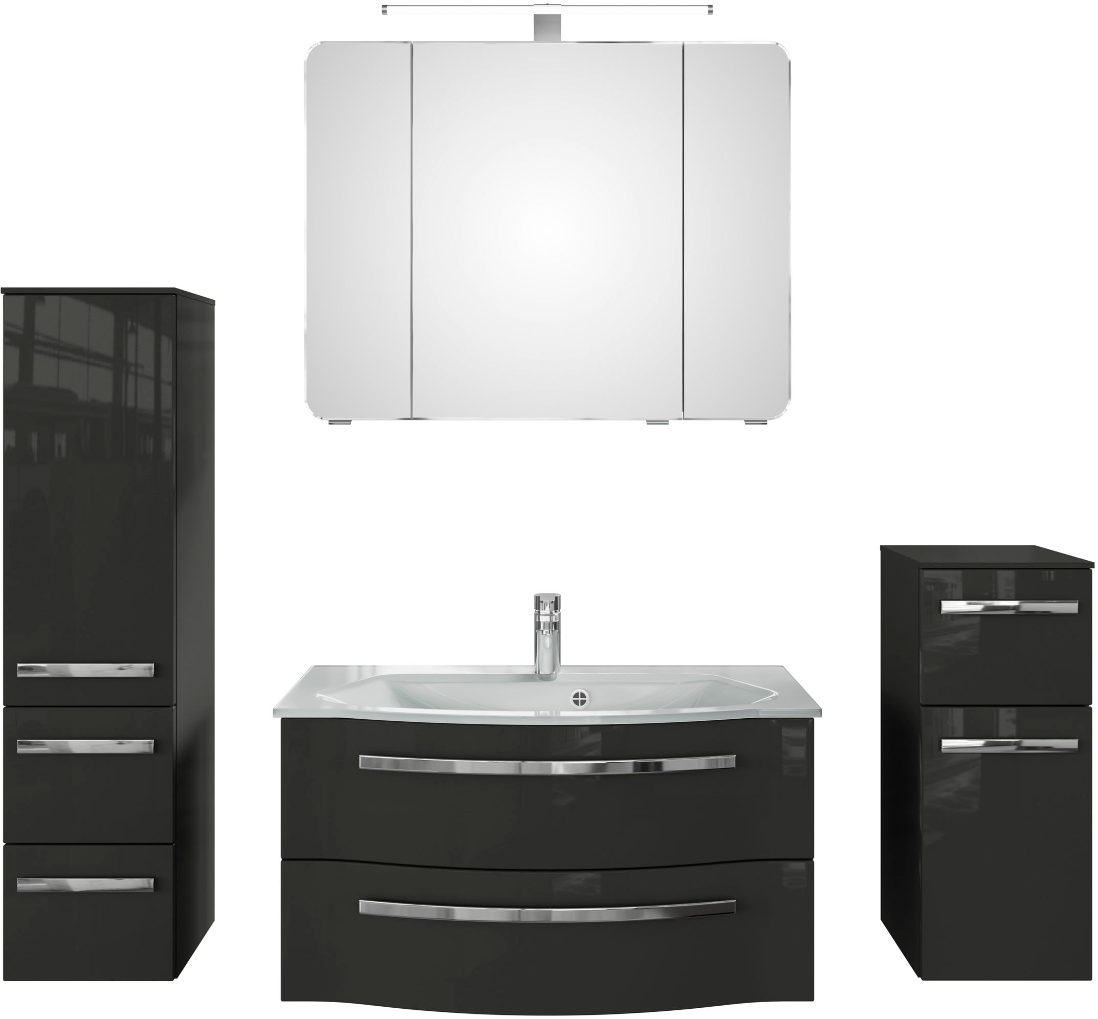 Saphir Badmöbel-Set "Serie 4005, vormontiert, Glaswaschbecken, Spiegelschra günstig online kaufen