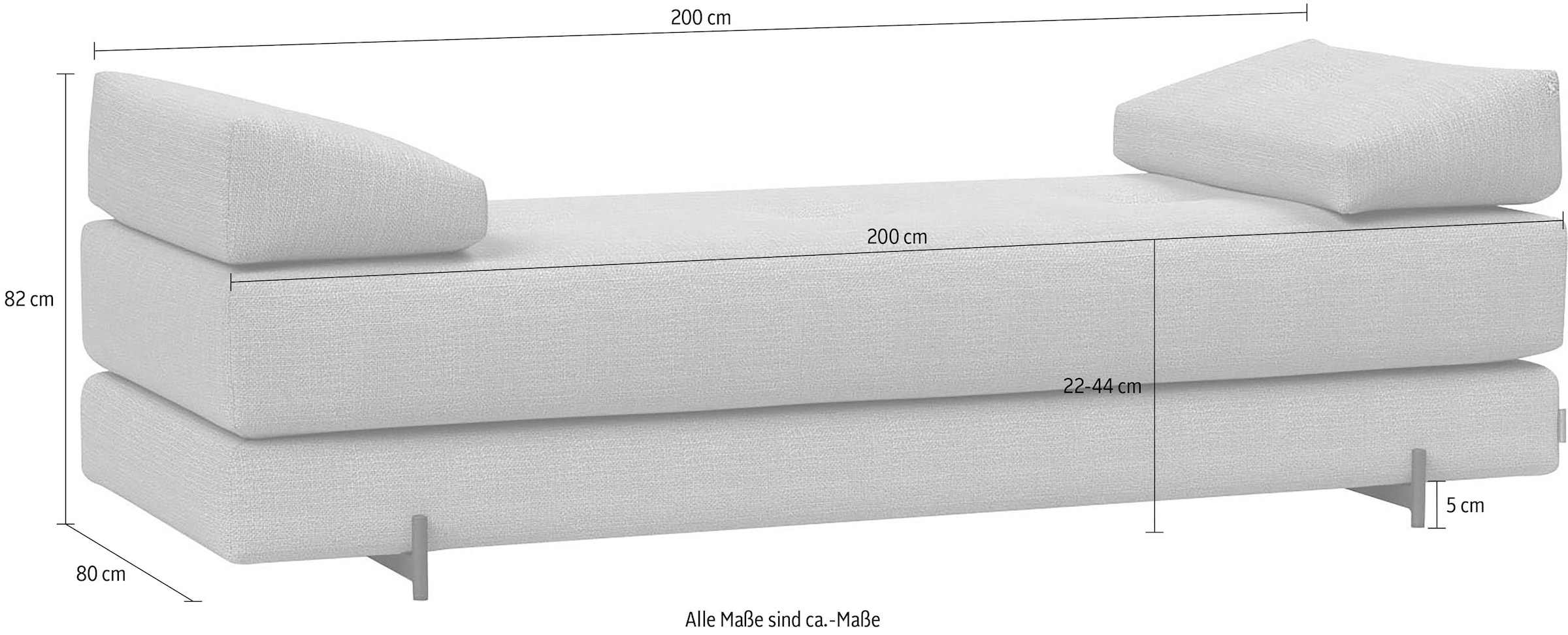 INNOVATION LIVING ™ Stapelliege »Sigmund 579 Eiche-Beine«, Daybed mit zwei Federkernmatratzen, Fußteil schwarz