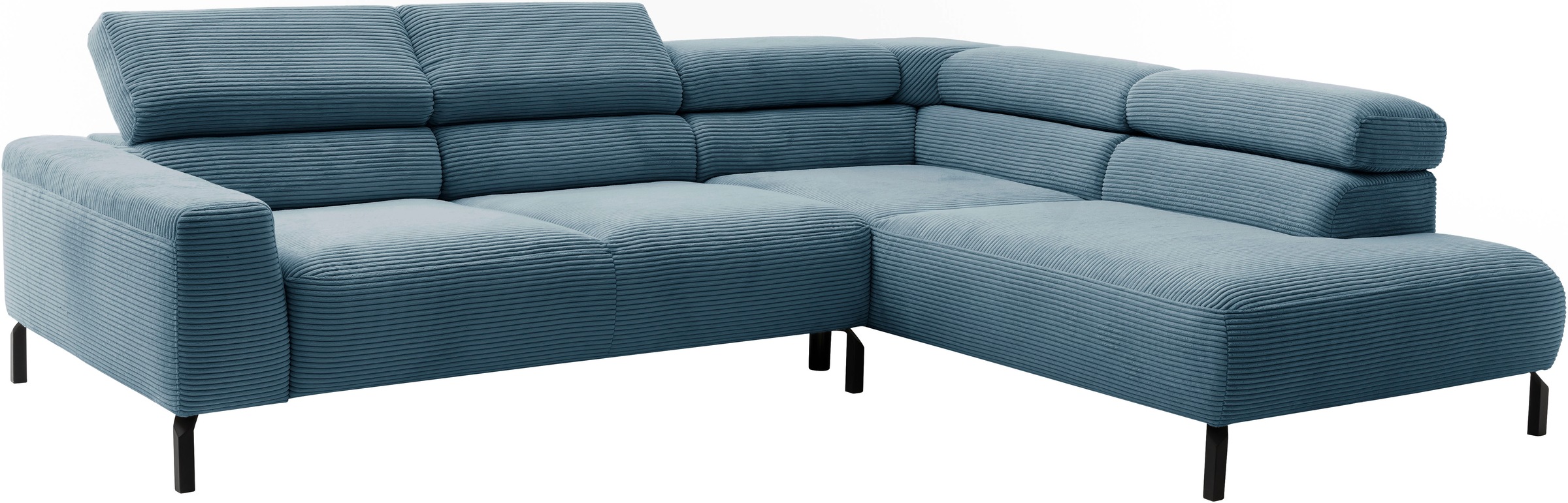 Places of Style Ecksofa »Antonelli, L-Form, inkl. Kopfteilverstellung, Breite 276 cm«, ohne Sitztiefenverstellung, in Cord, petrol