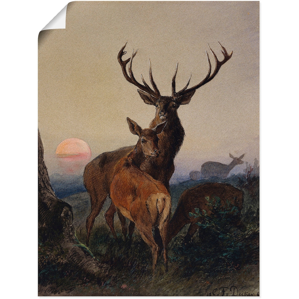 Artland Wandbild »Hirsch und ein Reh bei Sonnenuntergang«, Wildtiere, (1 St.)