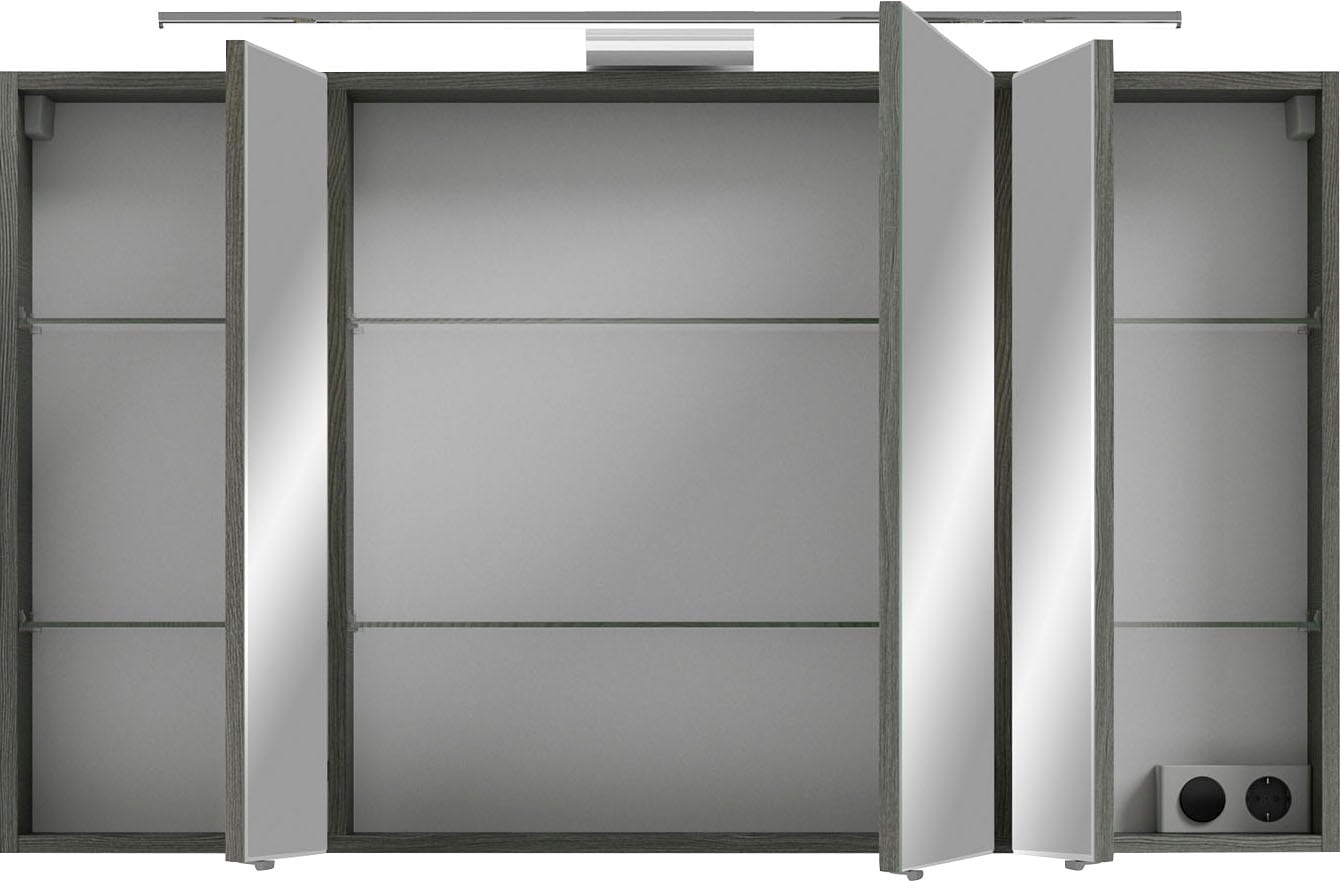 Saphir Spiegelschrank »6005 Sprint Badschrank, 3 Spiegeltüren, 6 Einlegeböden, 120 cm breit«, inkl. LED-Beleuchtung, Türdämpfer, Schalter-/Steckdosenkombination