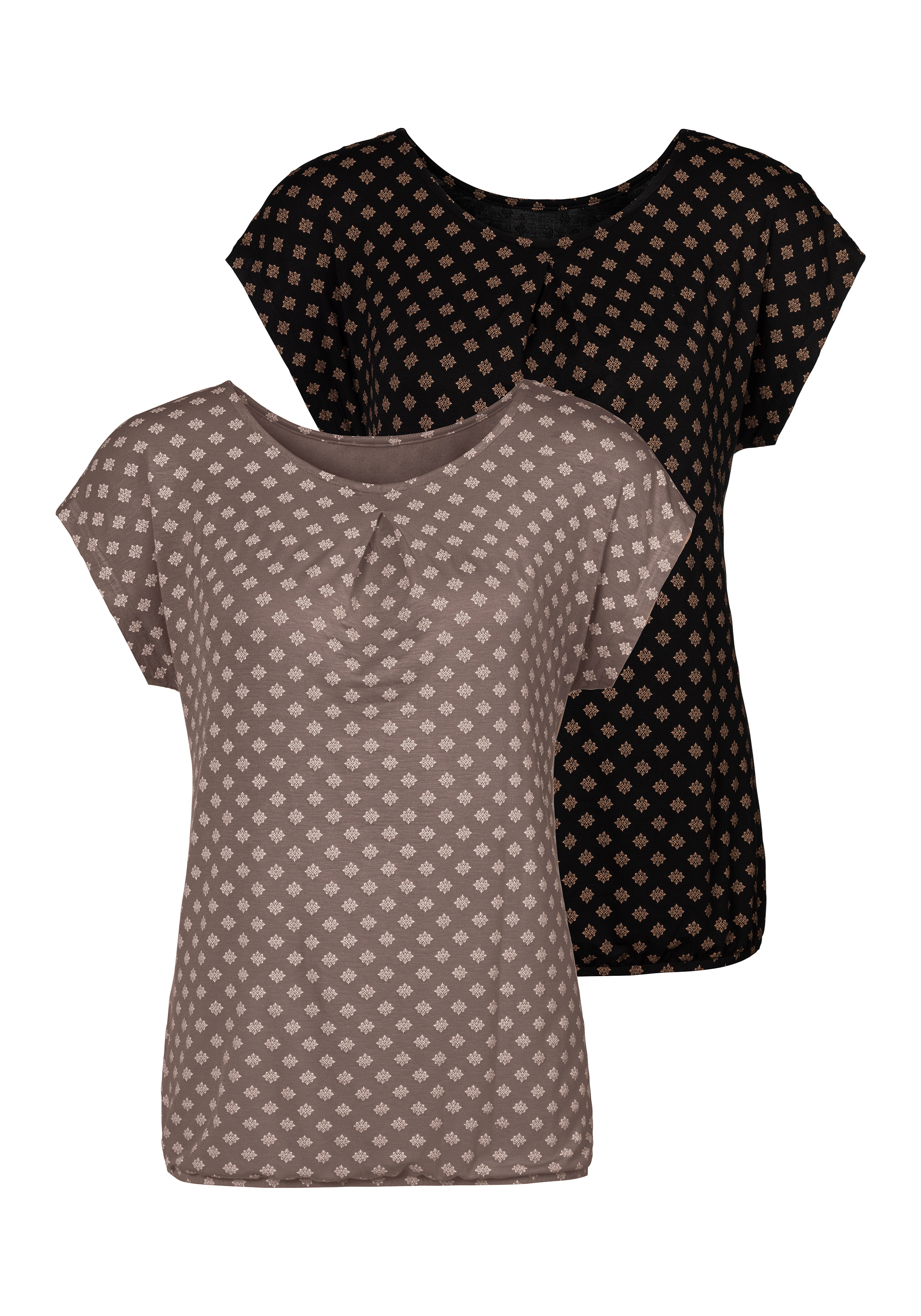 LASCANA Kurzarmshirt "mit Kellerfalte am Ausschnitt" 2er-Pack, aus elastischem Viskose-Jersey, sommerlich leicht