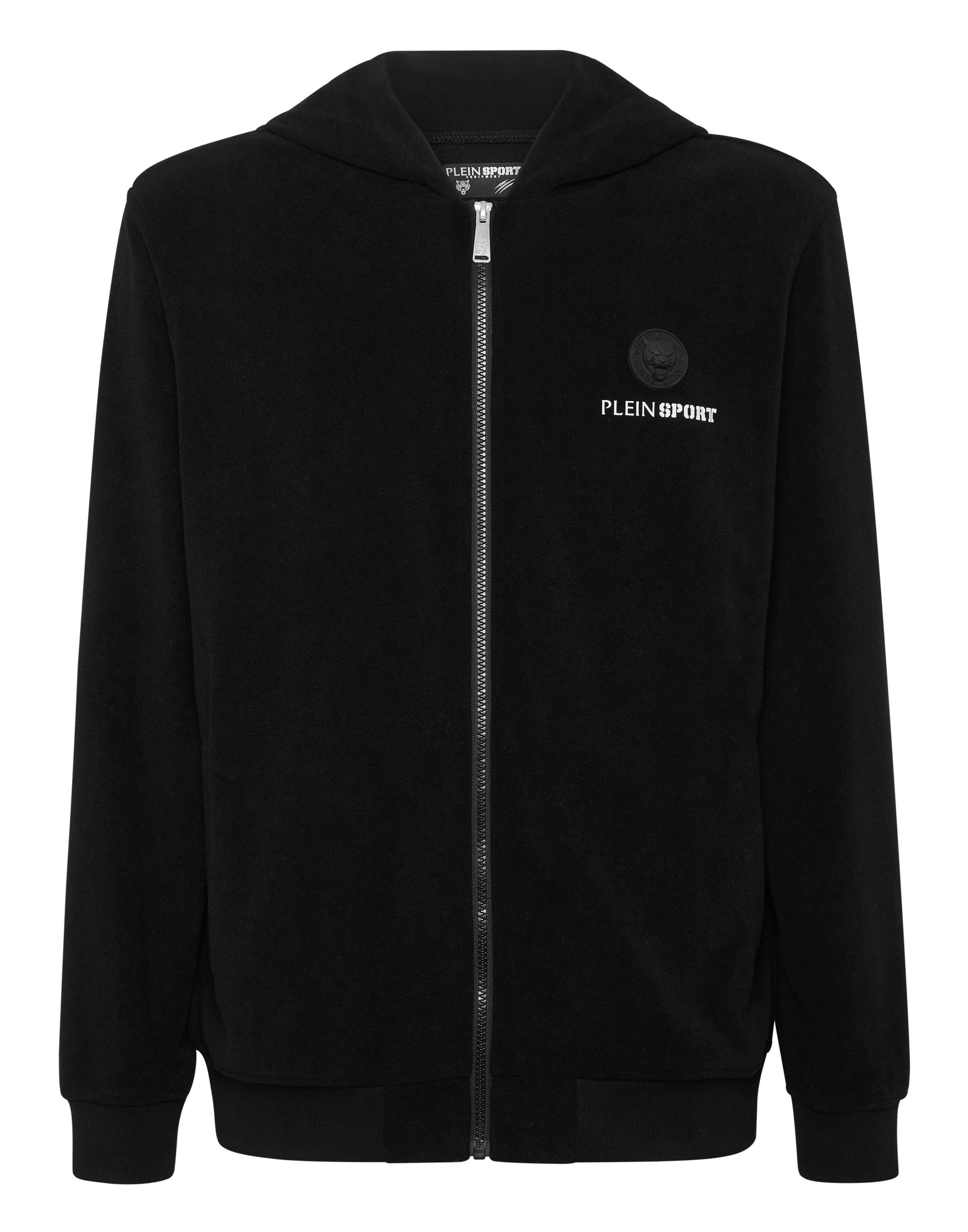 Kapuzensweatjacke PLEIN SPORT "Kapuzen-Sweatjacket", Jungen, Gr. L, schwarz (02, schwarz), Obermaterial: 47% Polyester, 38% Viskose, 15% Elasthan, Sweatjacken