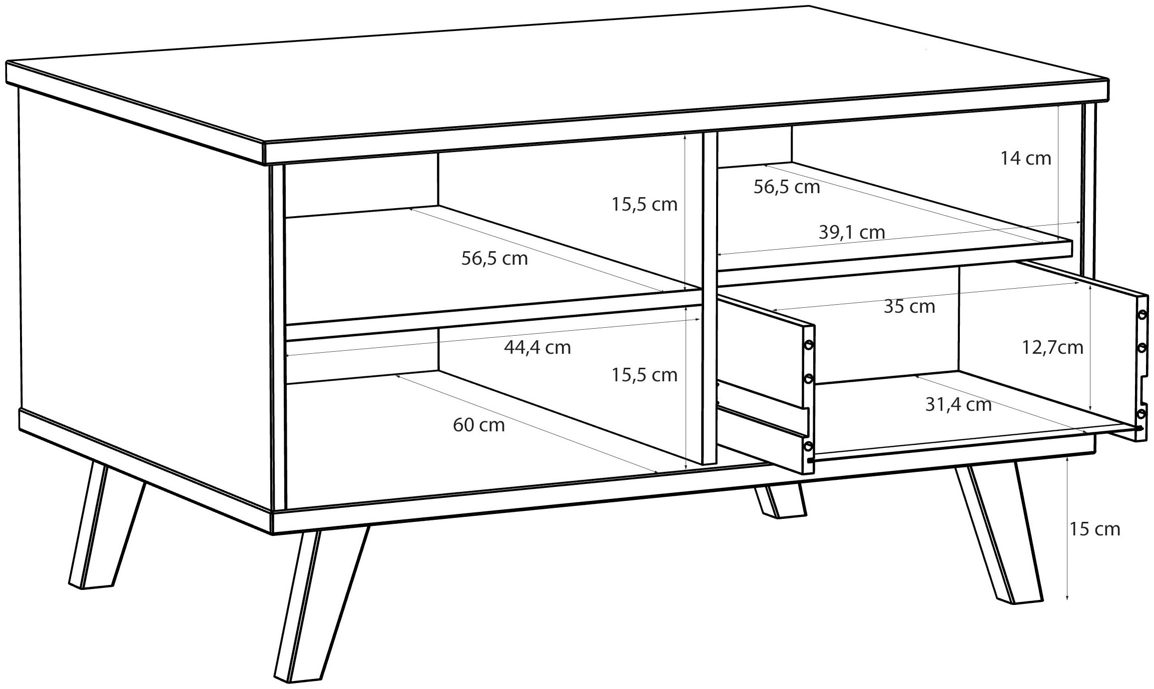 FORTE Couchtisch »Vankka Coffee Table«, (B/H/T 90/51,8/60 cm), 90 x 60 cm Schublade, offen Fächer, Stauraun