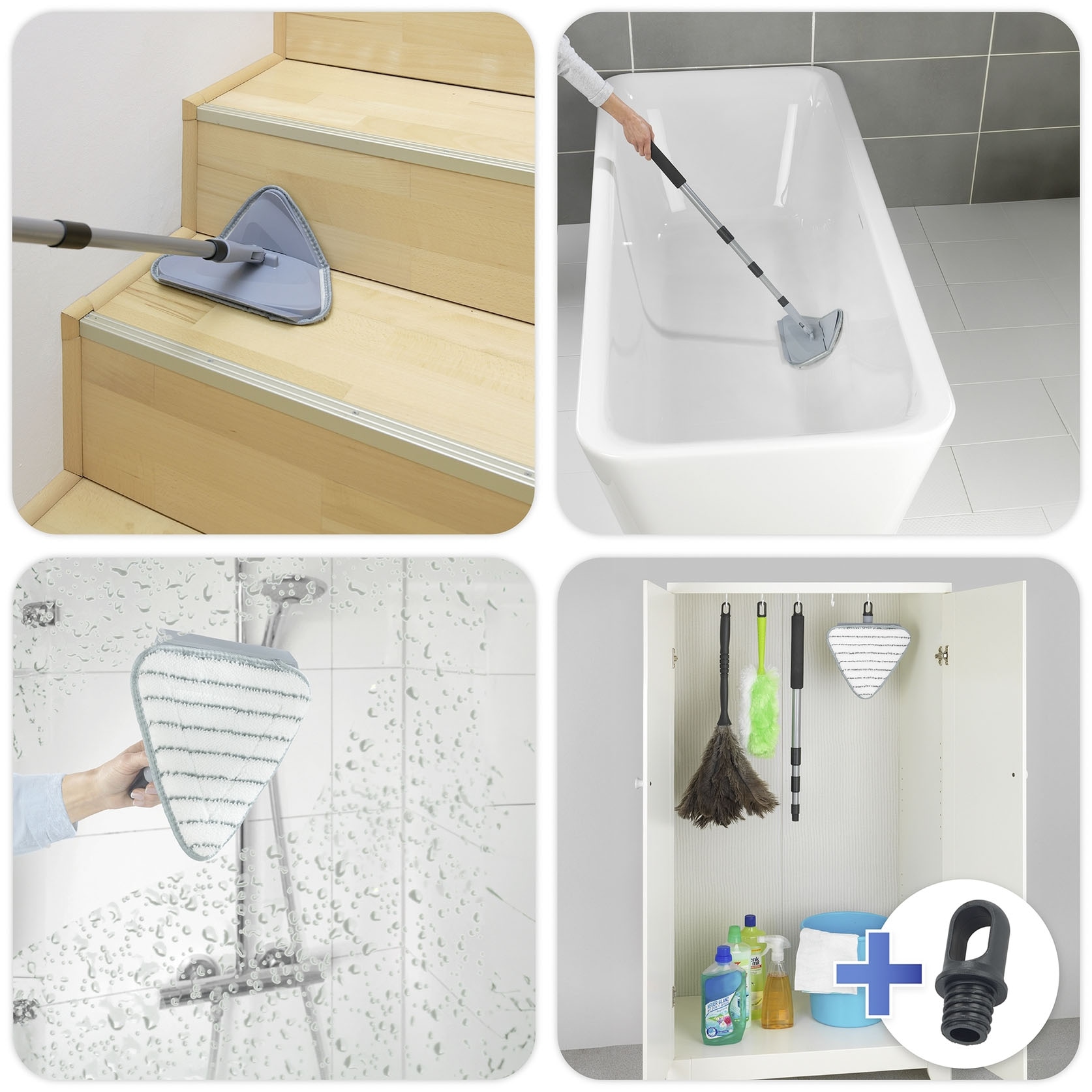 Maximex Bodenwischer-Set »Triangel-Wischer mit Teleskopstiel«, (Set, 5 St.), 360° Duo-Knickgelenk, Mikrofaser-Bezug, reinigt nur mit Wasser