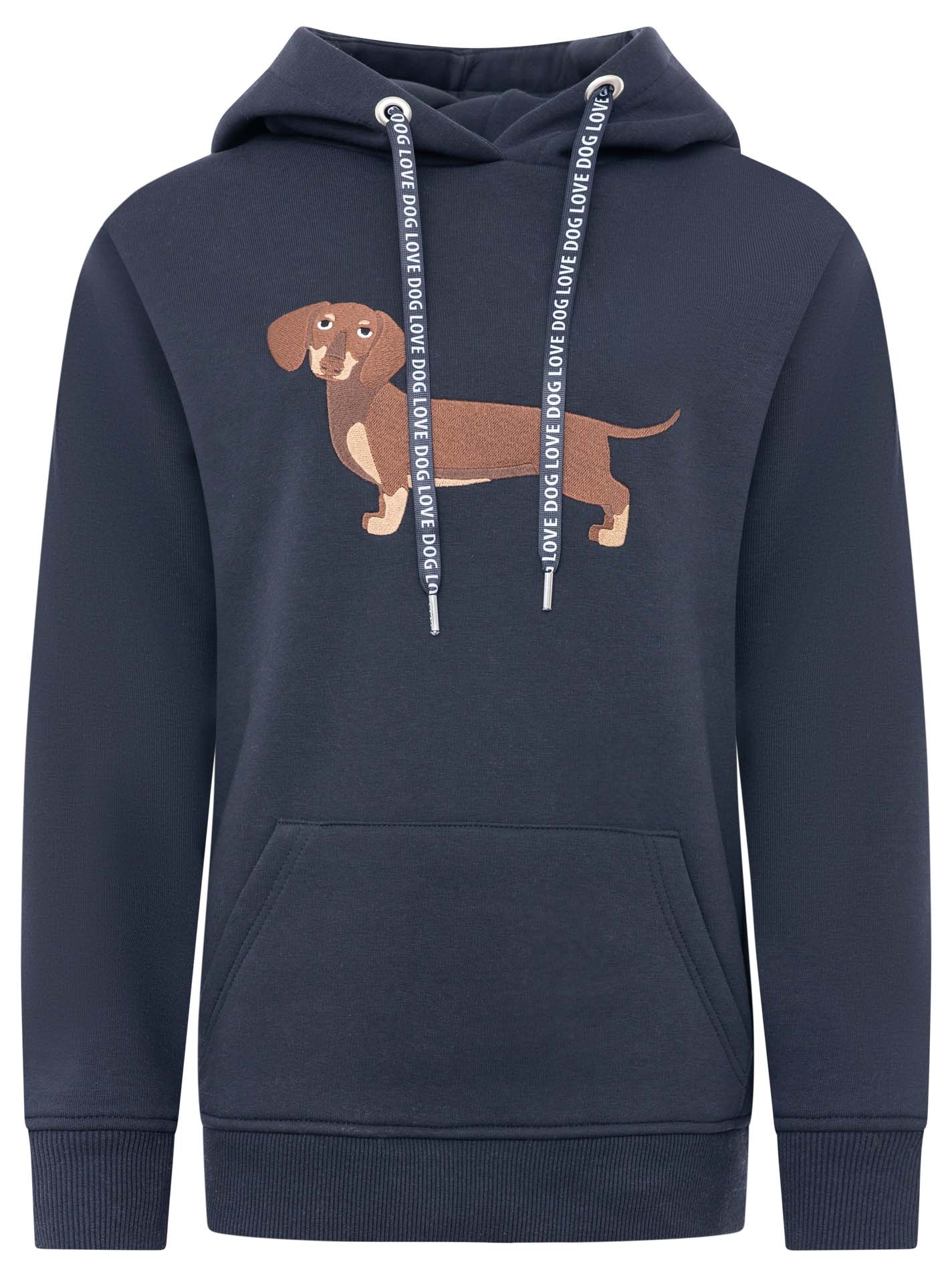 Zwillingsherz Hoodie »"Dackel"«, Stickerei vorne, weiche Fleece Innenseite, bedruckte Kordel
