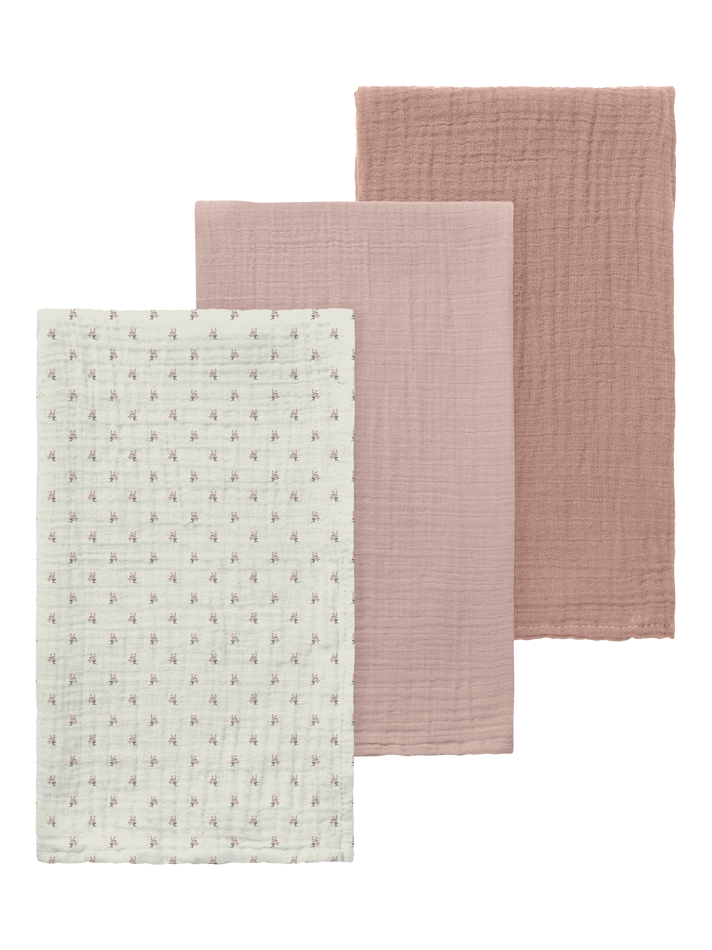 Lil Atelier Multifunktionstuch "NBNISLEYS 3PACK NAPPIES LIL NOOS" 3 Stk. aus Baumwolle, bequeme Passform, mit Blumenmuster und Uni-Look