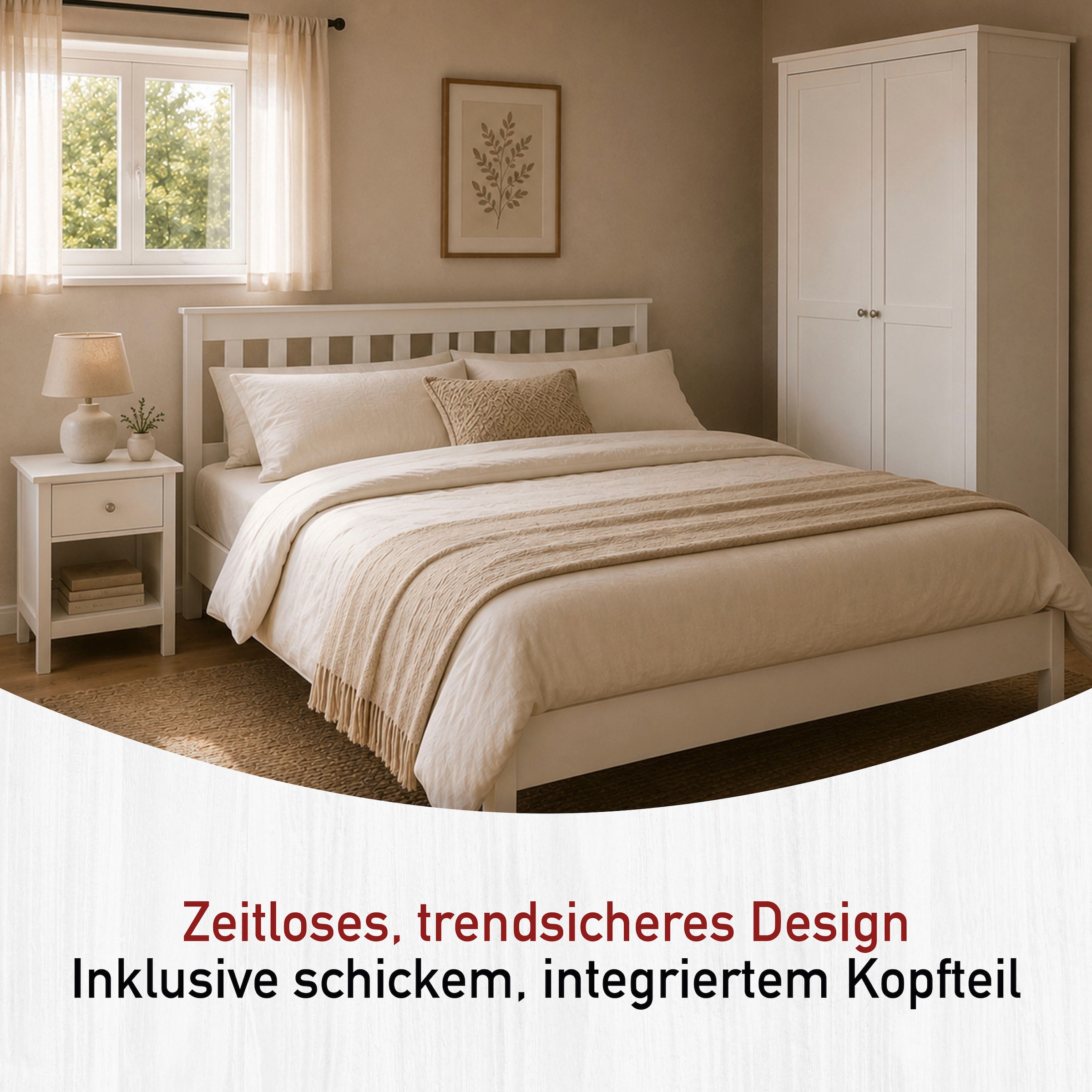 Tommy Jeans Massivholzbett »Pinora, 140x200 cm, Kiefer Massivholz, Weiss lackiert« Modernes Bettkopfteil mit vertikalen Streben im Skandi Design