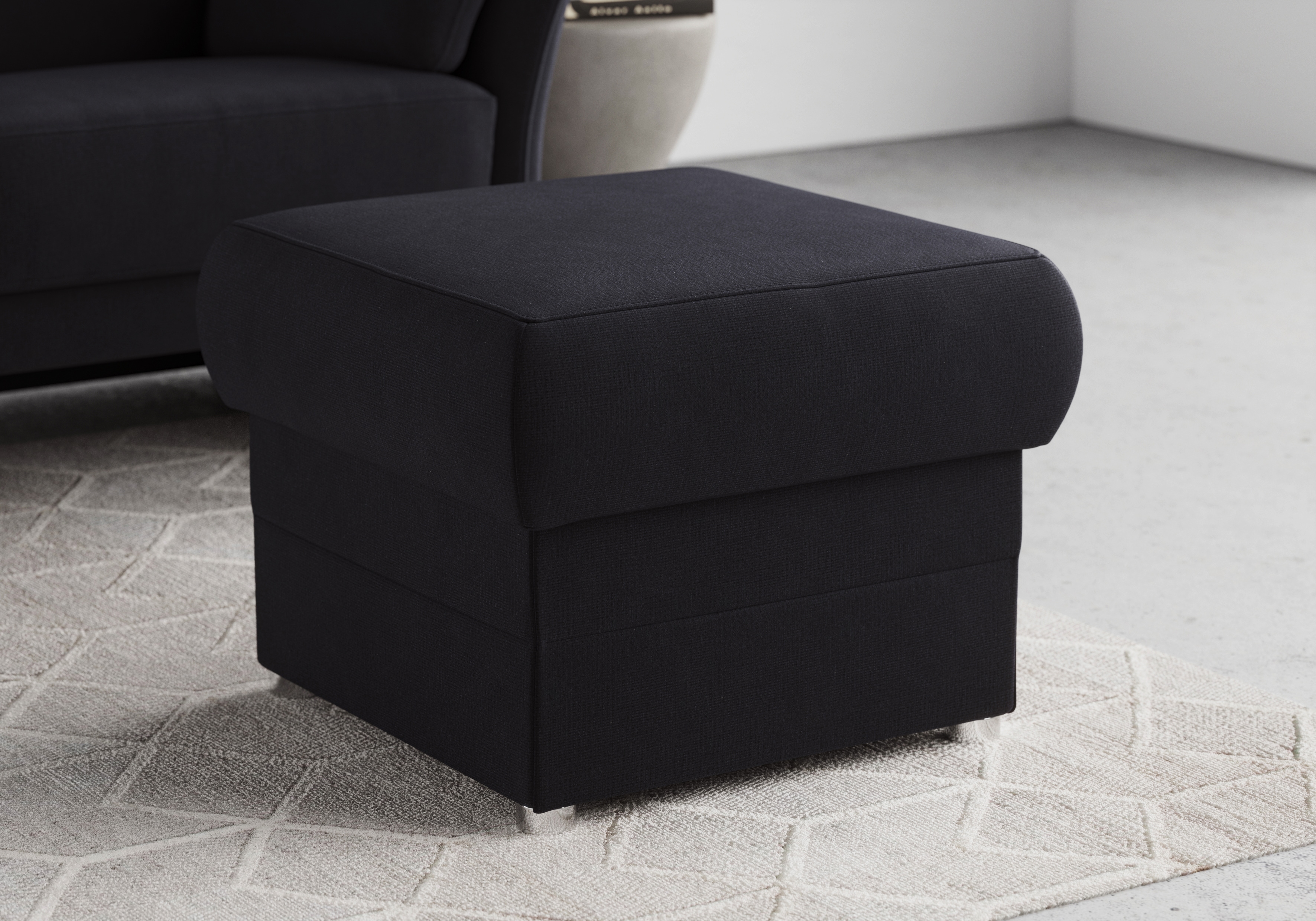 Hocker DOMO COLLECTION, B:59cm H:46cm T:59cm, blau, 95% Polyester, 5% Polyamid, Wohnzimmer, Hocker, "Pina, kompakt und bequem", Passender Hocker zur