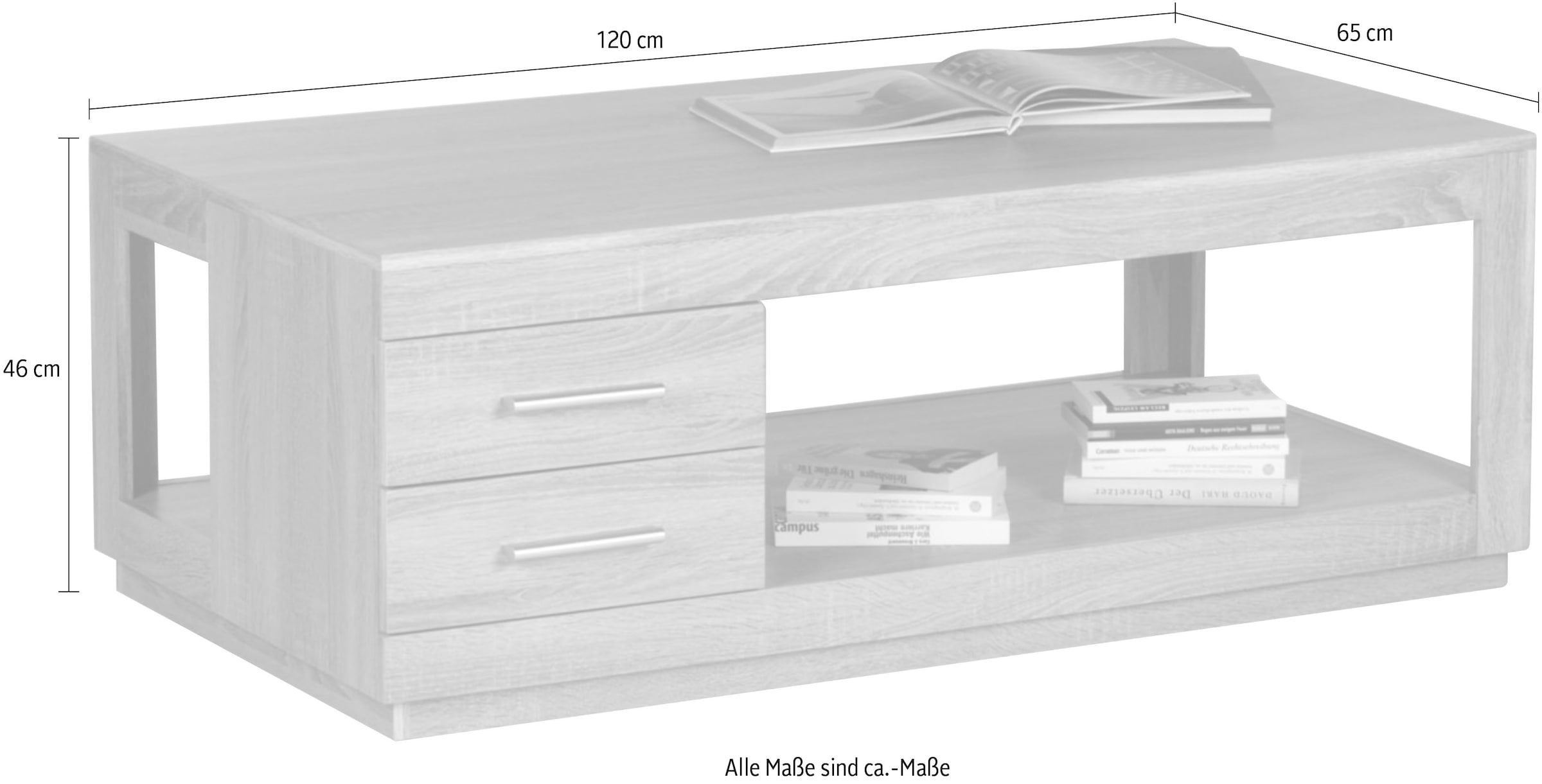 Stolkom Couchtisch »Festival Big mit Schubladen, Wohnzimmertisch BxHxT 120x46x65 cm«, 2 Schubladen, Eiche Sonoma Dekor