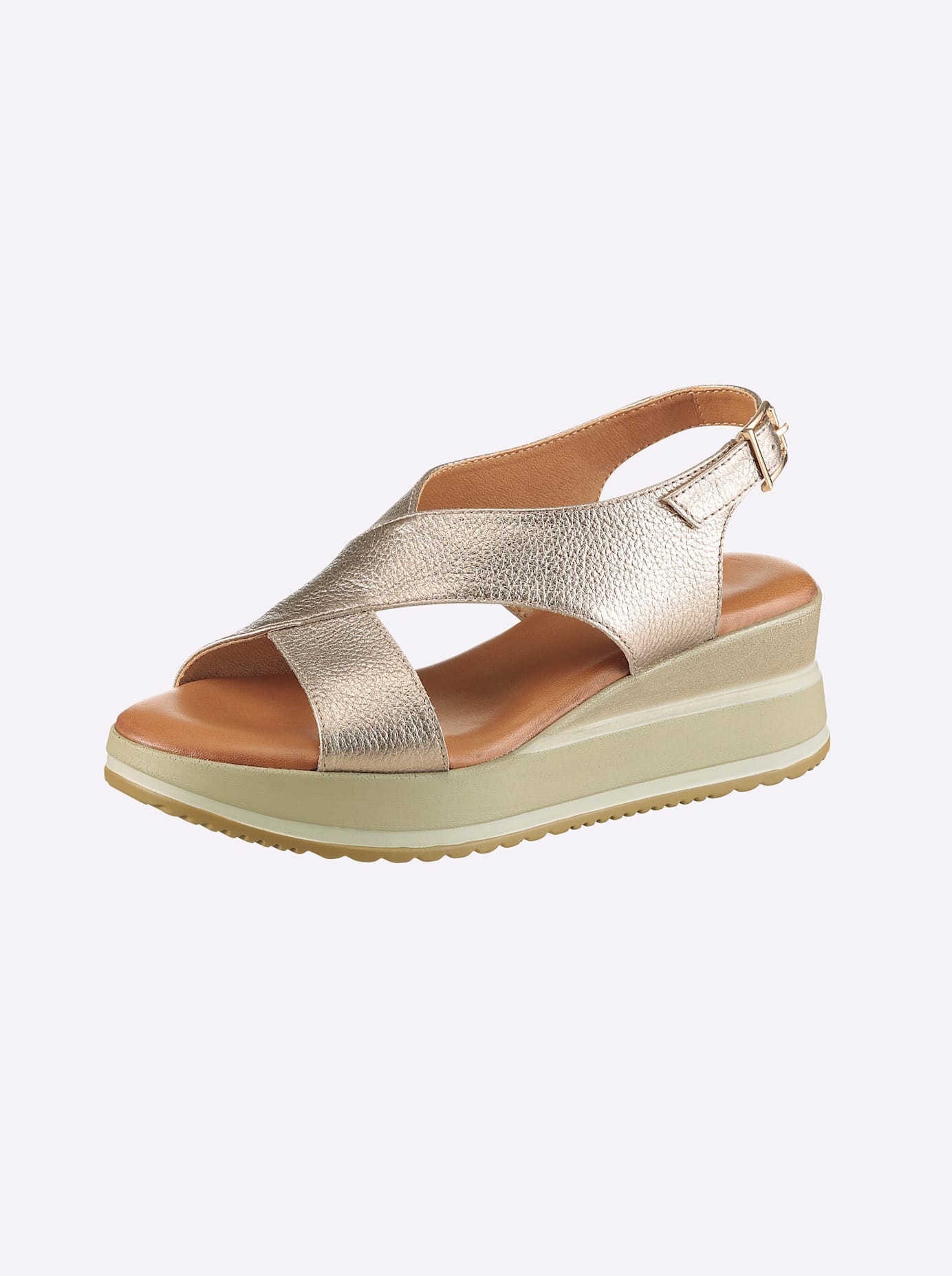 Sandalette HEINE, Damen, Gr. 37, bronzefarben, Glattleder, Leder, Rindsleder, Schuhe Sandalette