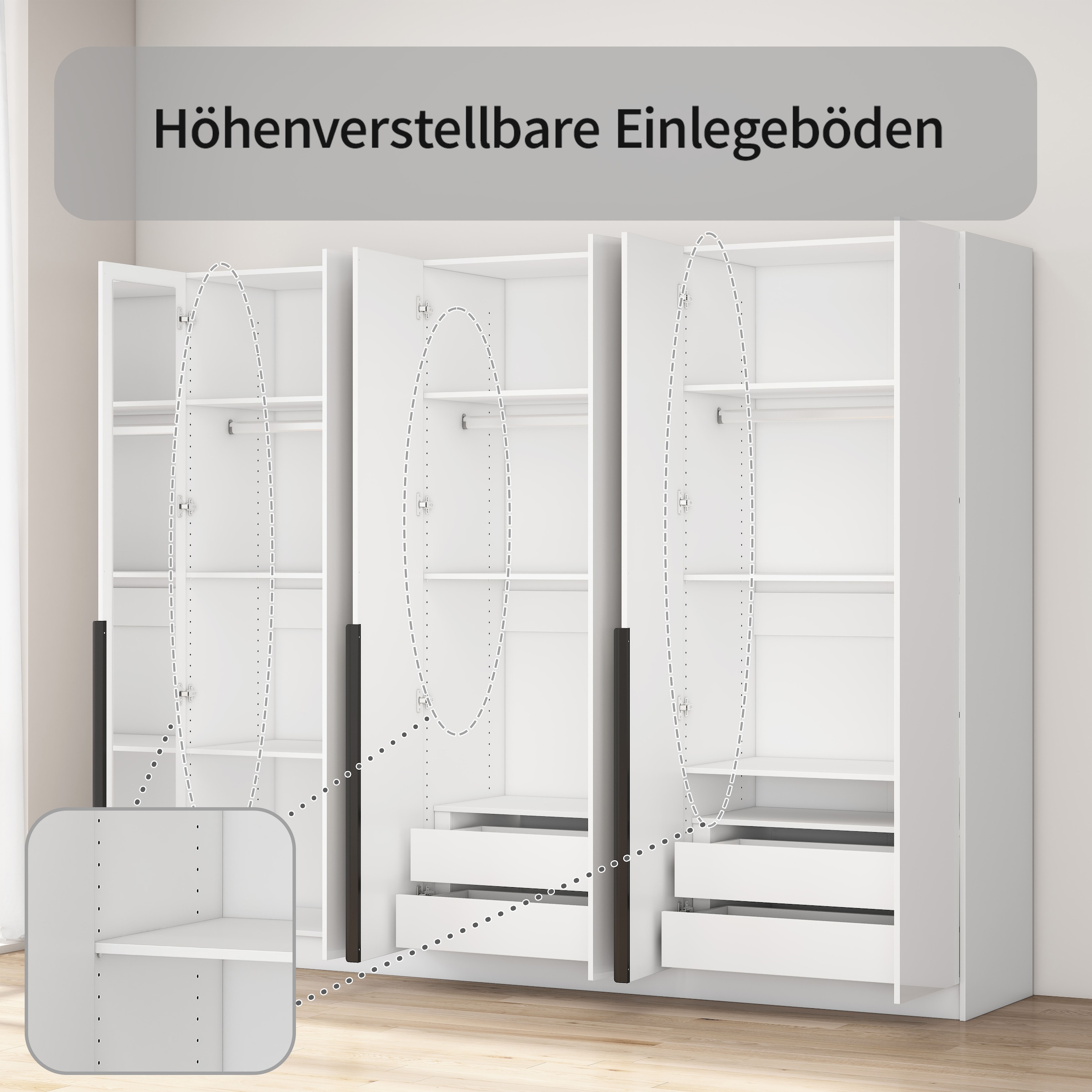 OTTO home Kleiderschrank »Annor Schlafzimmerschrank Breite 242cm hochglanz Schrank Garderobe« Drehtürenschrank mit perfekter Innenausstattung - elegante Türgriffe