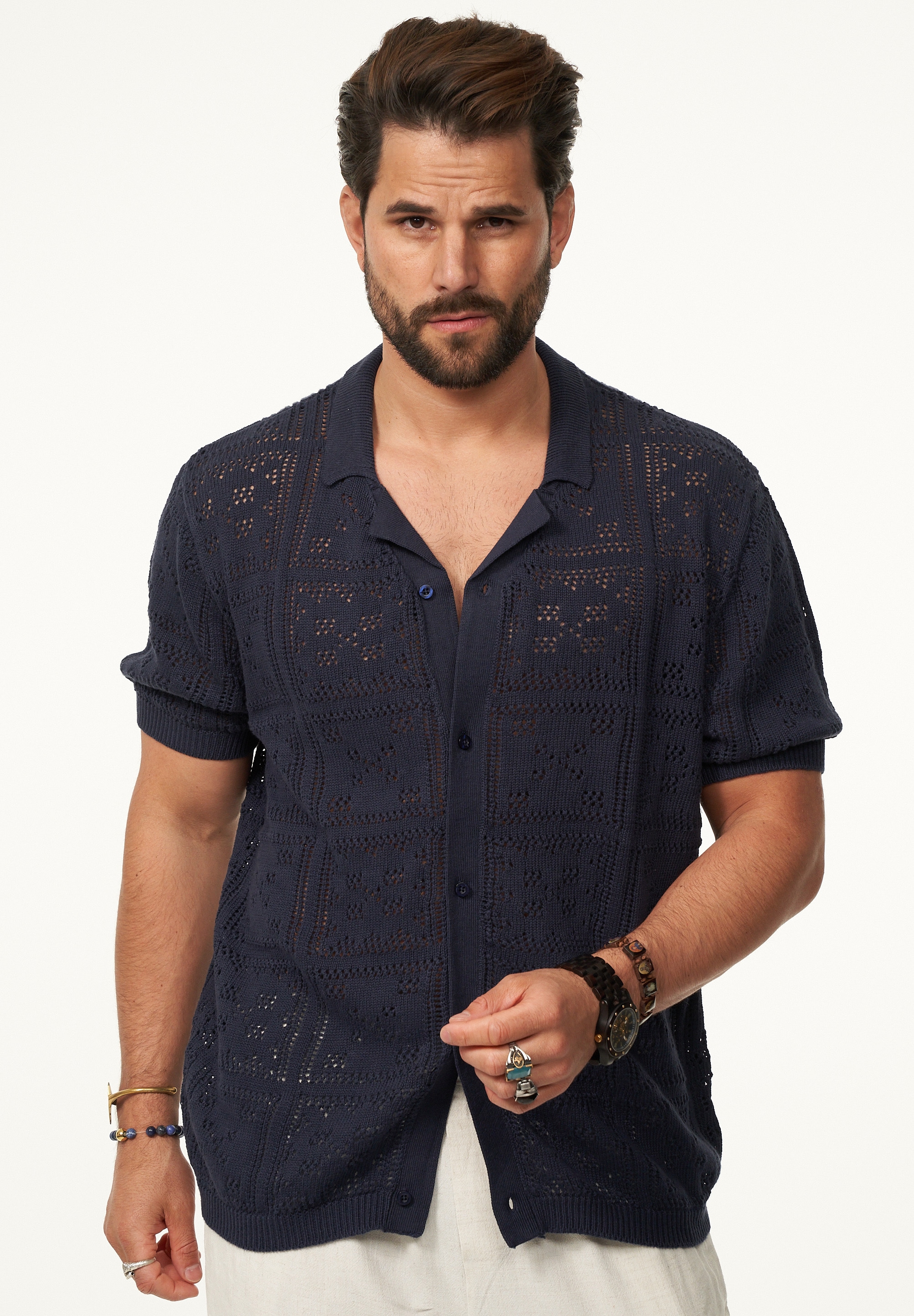 SOULSTAR Poloshirt »Kurzarm Strickhemd im Cardigan Stil mit Knopfleiste für Herren« Herren Kurzarm Strick Polo-Hemd Cardigan T-Shirt