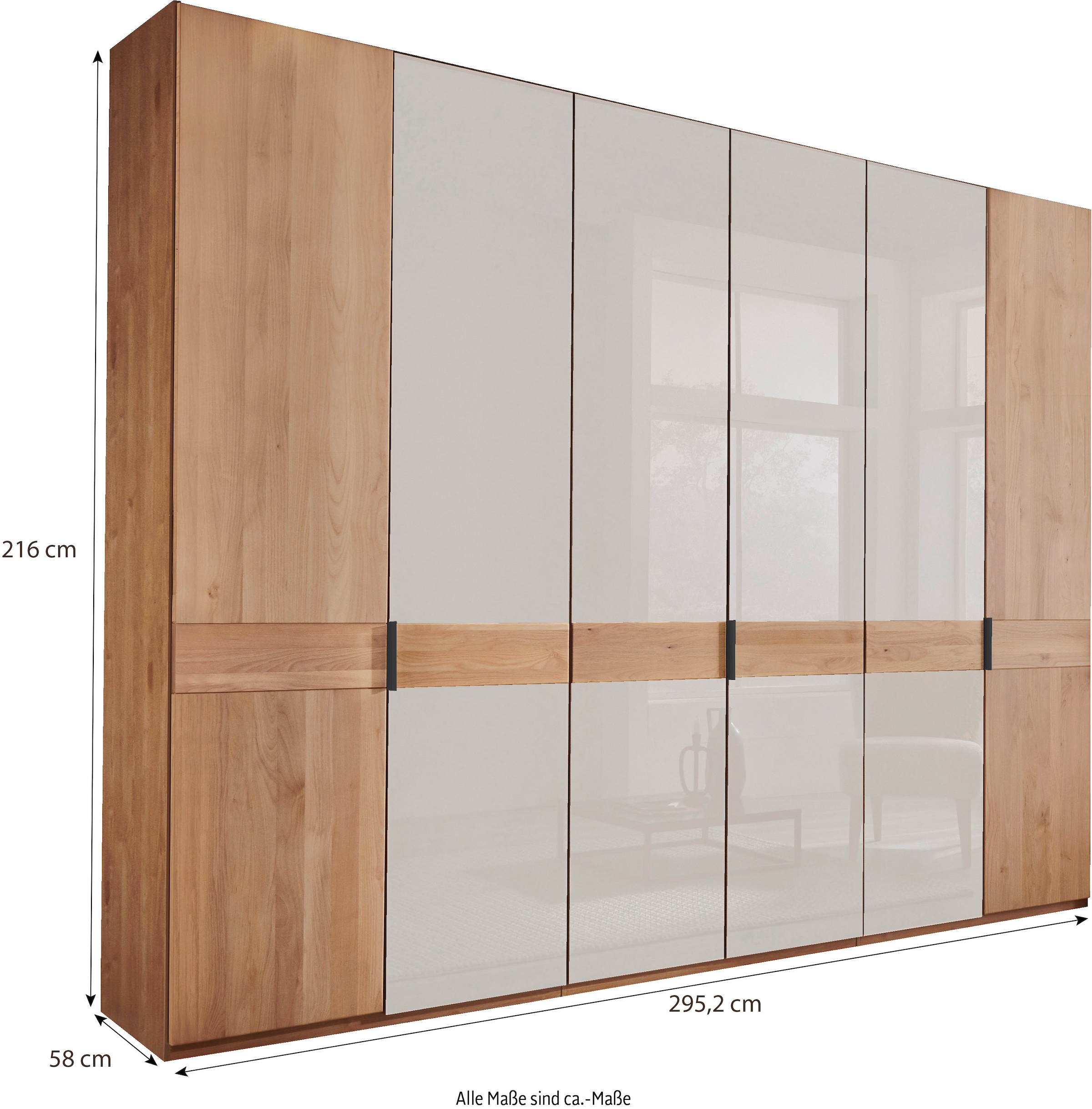 WIEMANN Drehtürenschrank »Cardiff, Massivholztüren in Kombination mit Glas- oder Spiegeltüren«, (4 Breiten, 2 Höhen 216/236cm auswählbar), hochwertiges Design in langlebiger Qualität, viel Stauraum