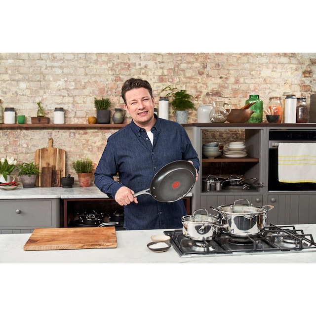 Tefal Pfannen-Set »Tefal E304S3 Jamie Oliver Cook's Direct On  Edelstahlpfanne, 3-Teiliges Pfannen-Set, Ø 20/24/28 cm,  Antihaft-Versiegelung, Temperaturanzeiger Thermo-Signal, Genieteter Griff  Für Sicheren Halt, Induktionspfanne« bestellen | BAUR