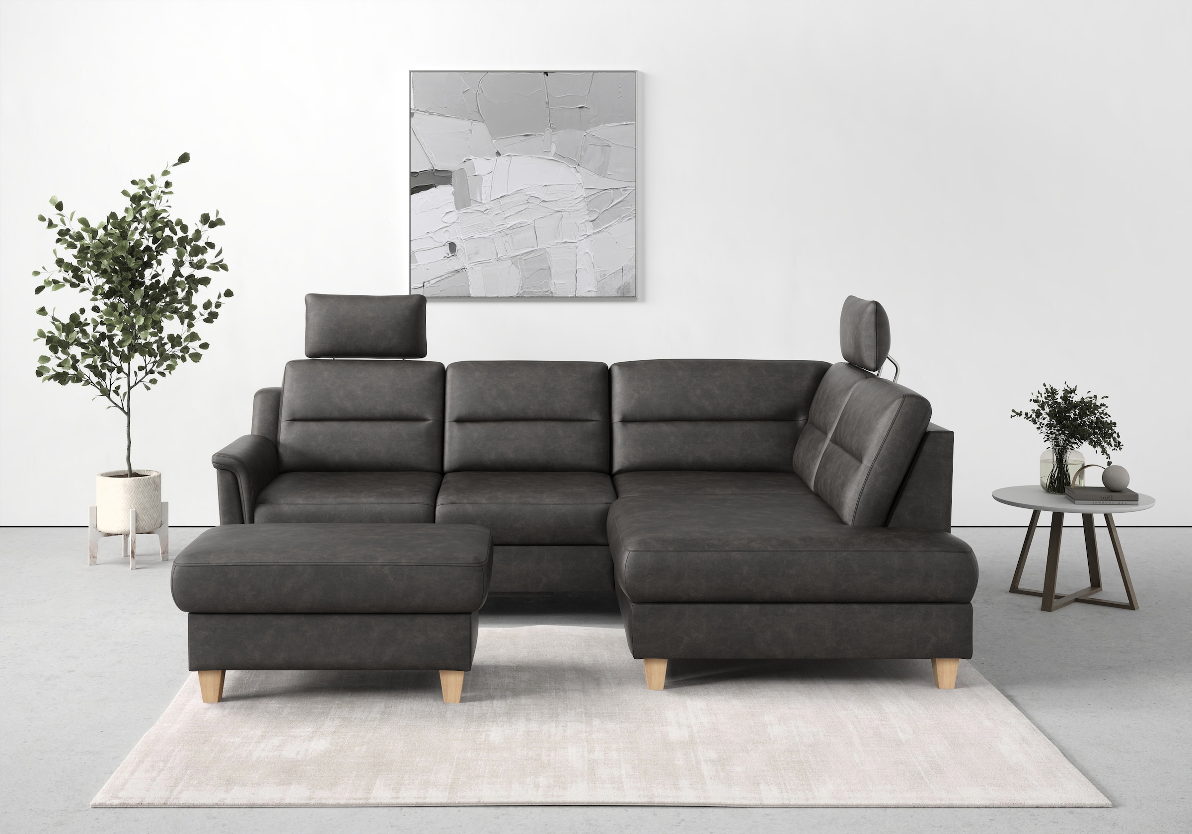sit&more Stauraumhocker »Farö«, mit Stauraum und Federkern und naturfarbenen Füßen