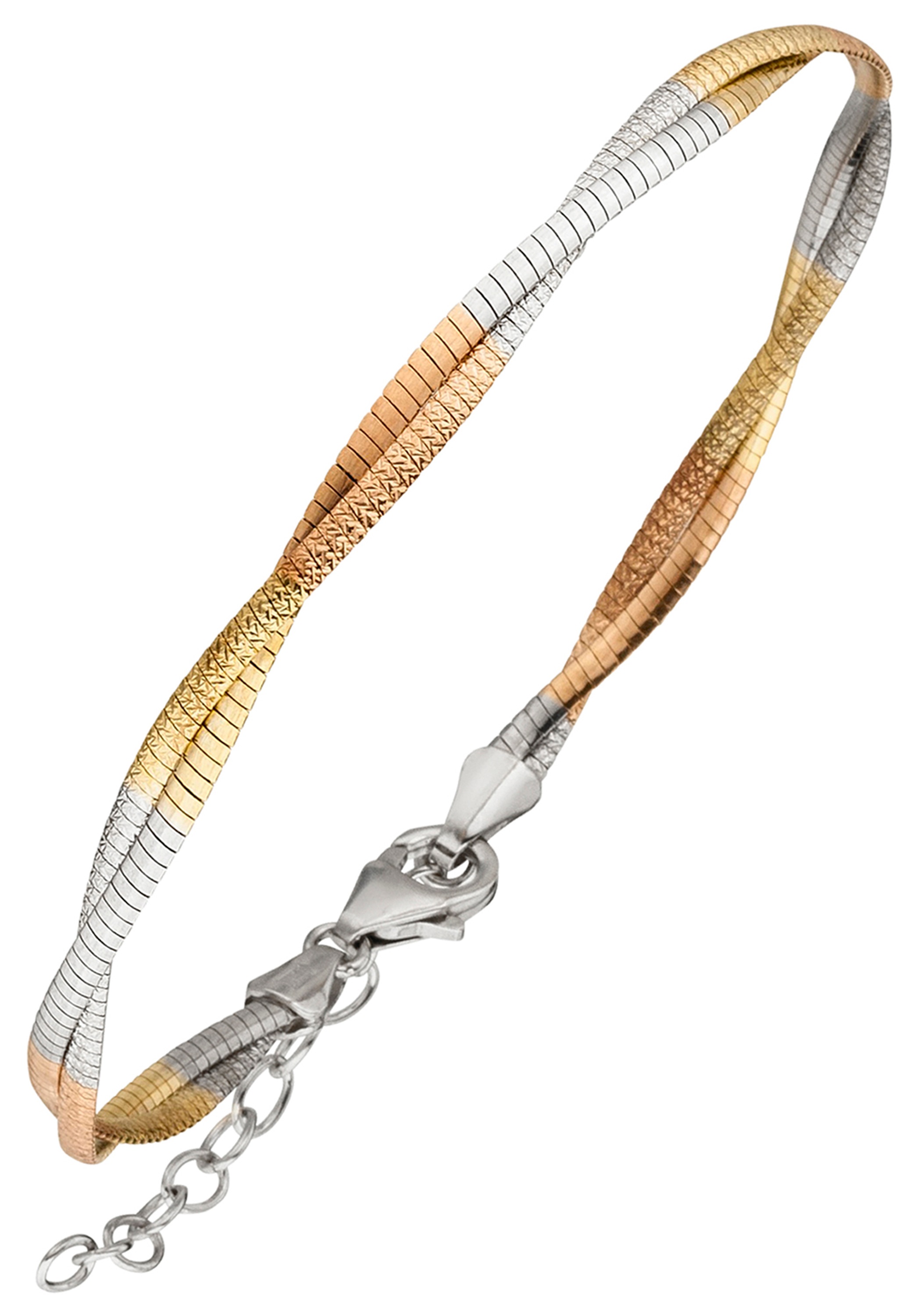 JOBO Damen Armband, 23cm, Silber 925 (Sterlingsilber), gold, Silber 925 (Sterlingsilber), Armbänder, 925 Silber tricolor dreifarbig vergoldet