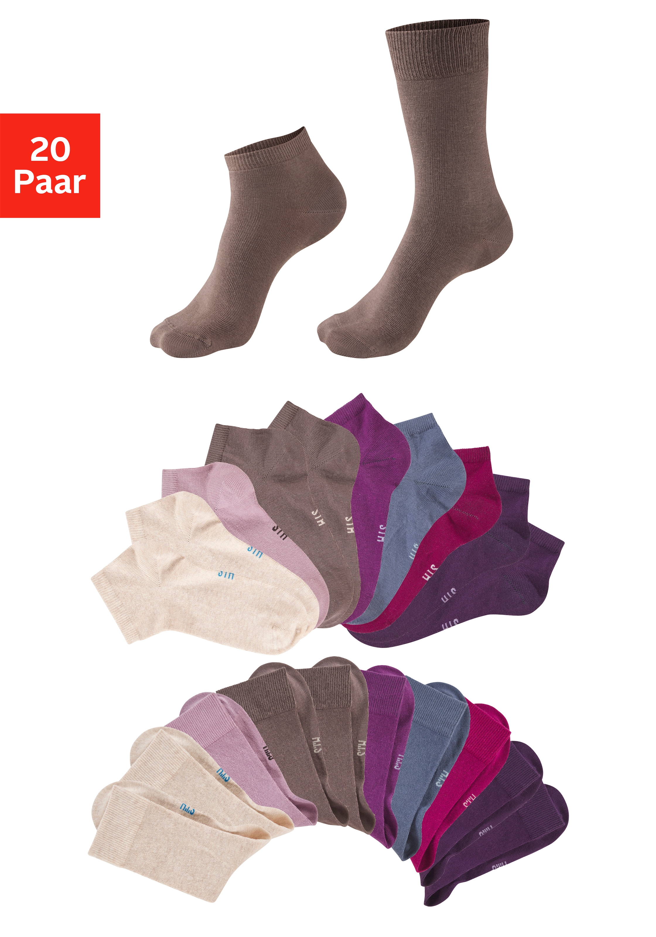 H.I.S Basicsocken "Damen und Herren Atmungsaktiver Baumwollanteil; Business, Basic" Packung, 20 Paar tlg. zwei Längen im Kombi Pack