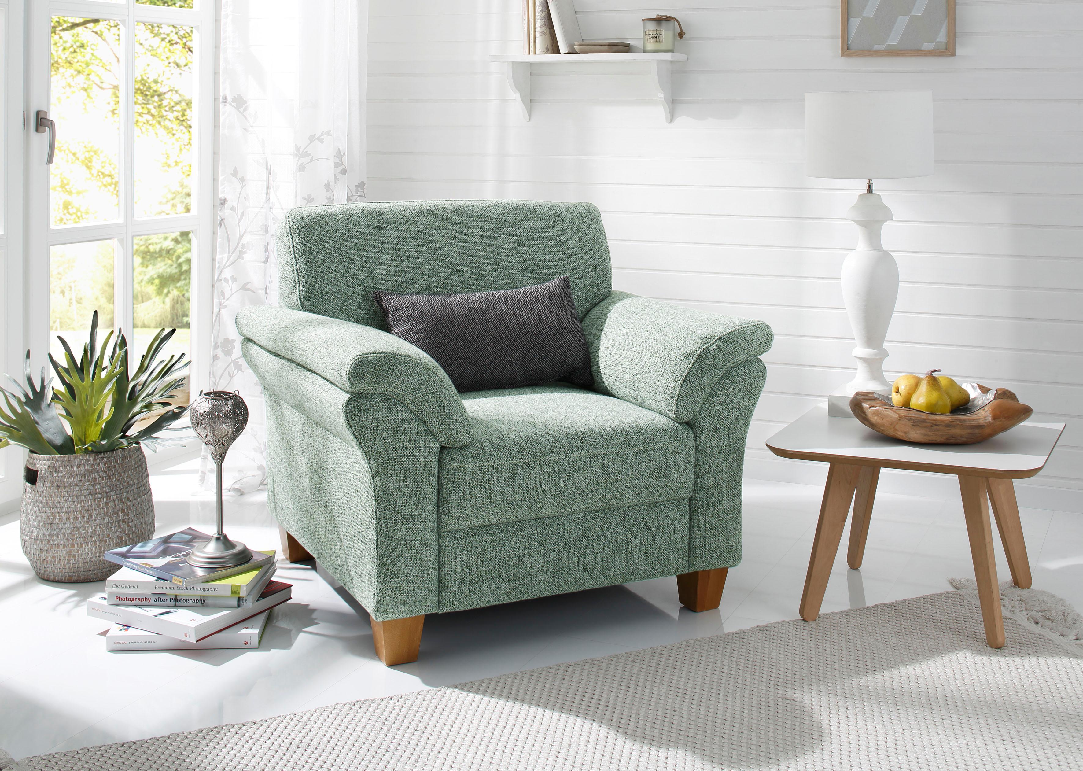 OTTO home Sessel "Borkum, B: 101 cm, Federkern-Polsterung, komfortable Sitzhöhe 46 cm" Frei im Raum stellbar, Massivholzfüße, wohnliches Design