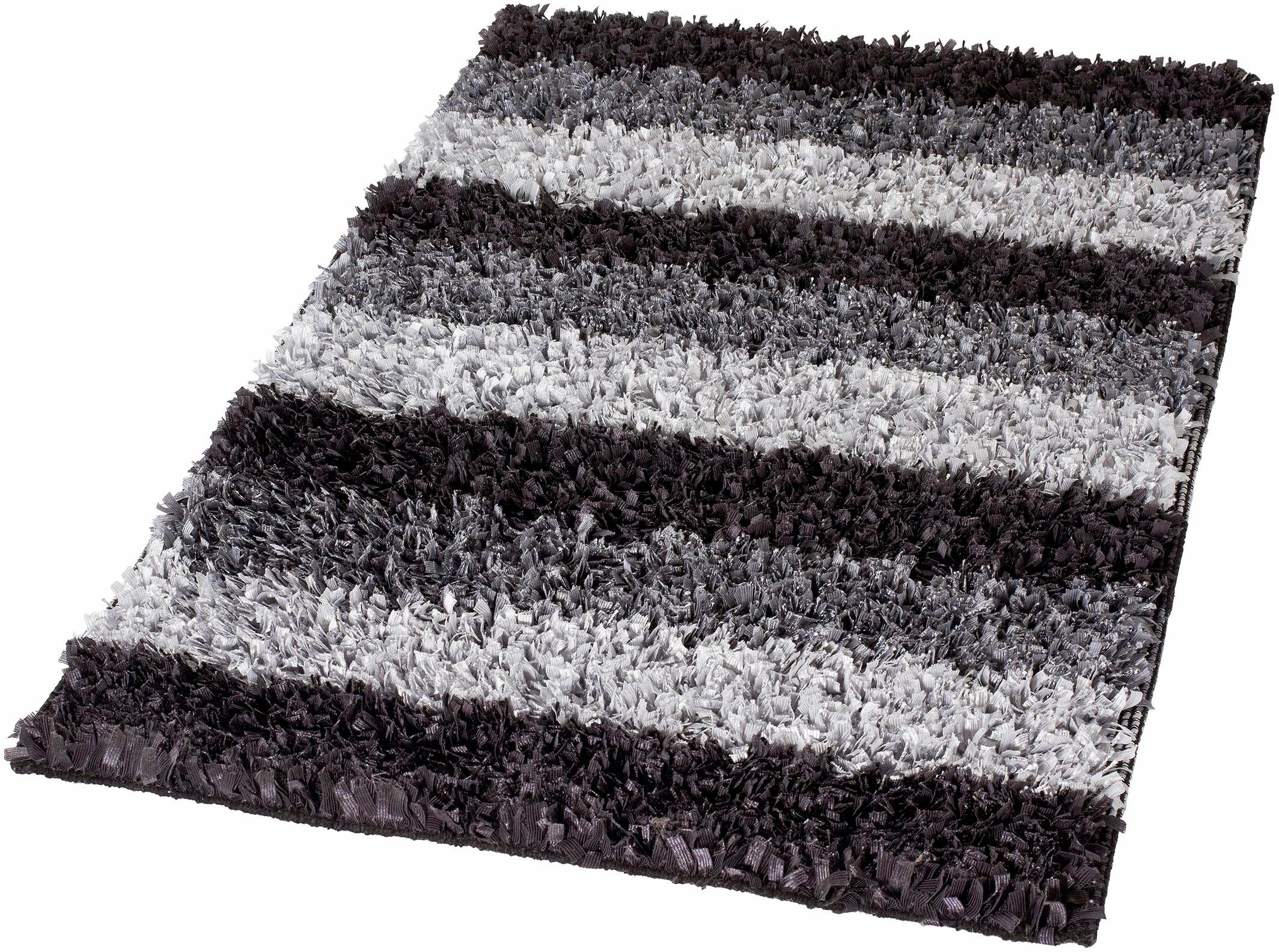 Kleine Wolke Badematte »Lounge«, rutschhemmend beschichtet, fußbodenheizungsgeeignet, Badteppich, Fransenflor, gestreift, leichter Glanzeffekt, waschbar