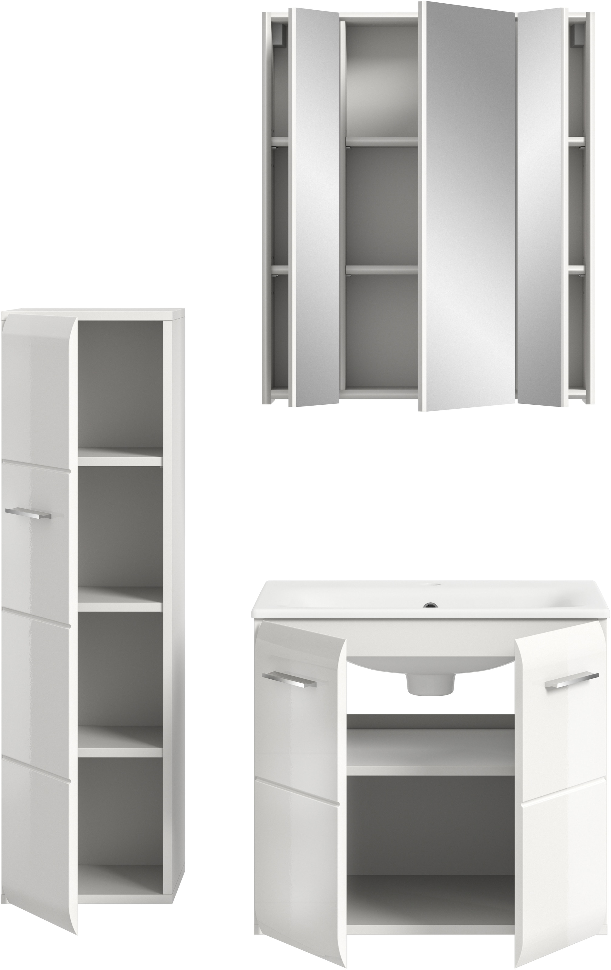 INOSIGN Badezimmer-Set, (Set, 4 St.), Florenz, Badkombination 4-tlg.,Weiß hochglanz, inkl. Waschbecken
