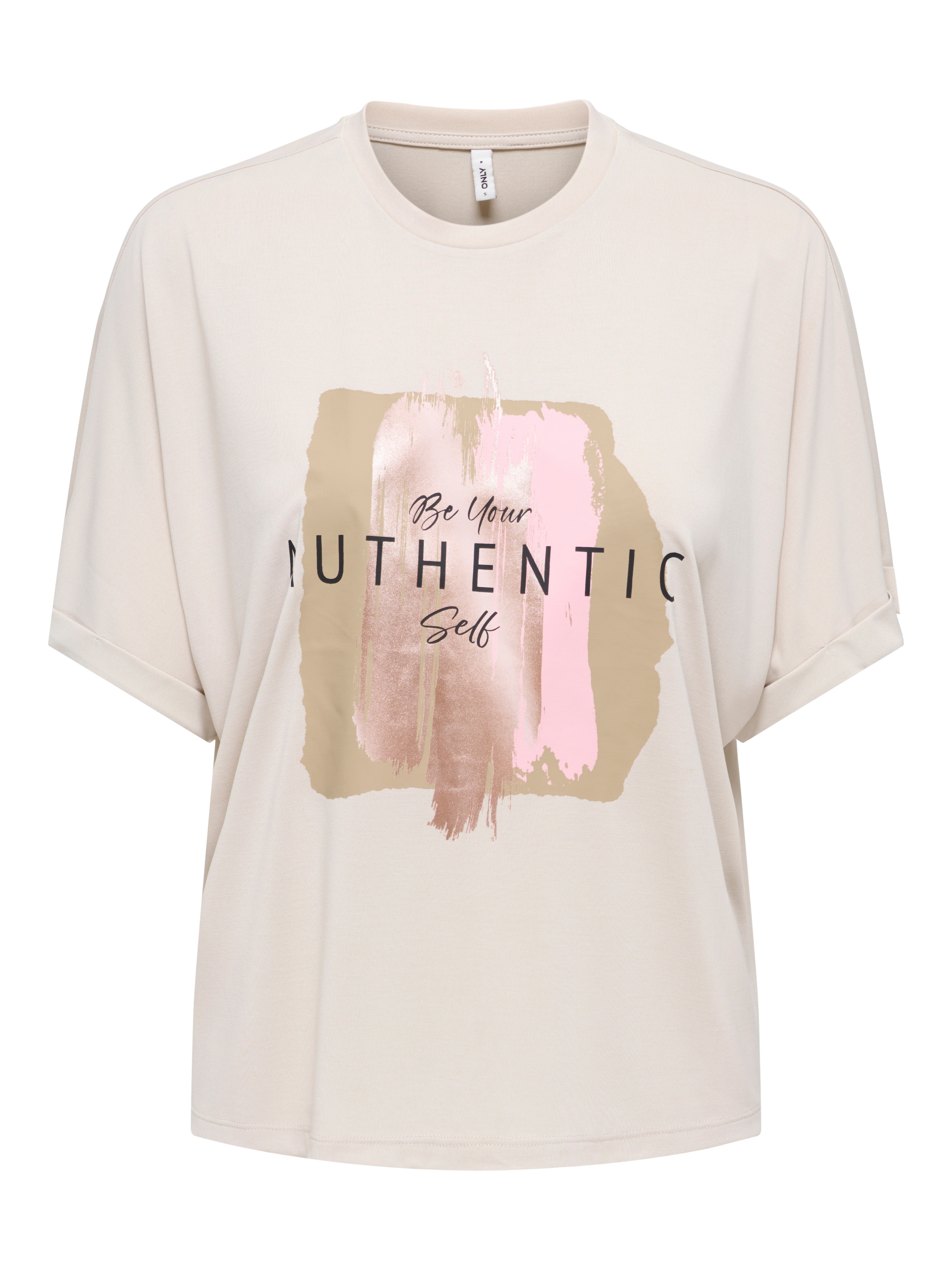 ONLY T-Shirt »ONLFREE LIFE S/S FOLD-UP TOP BOX JRS« Materialmix, regular fit, Rundhals
