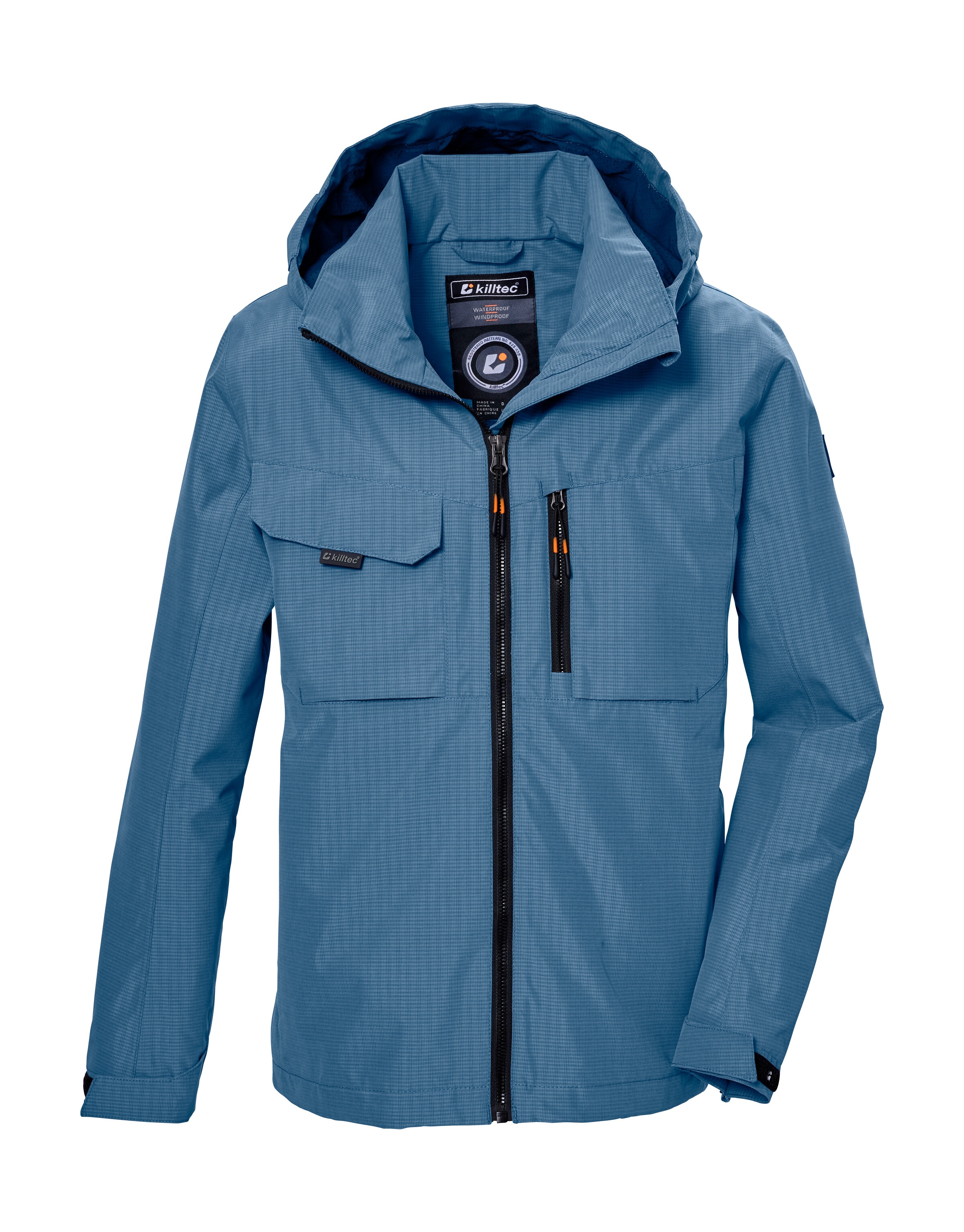 Funktionsjacke KILLTEC "KOS 140 BYS JCKT", Jungen, Gr. 152, blau (denim), Obermaterial: 100% Polyester;Futter: 100% Polyester, Jacken Funktionsjacke, Wasserdichte Kids-Jacke mit verstellbarer Kapuze und Saum