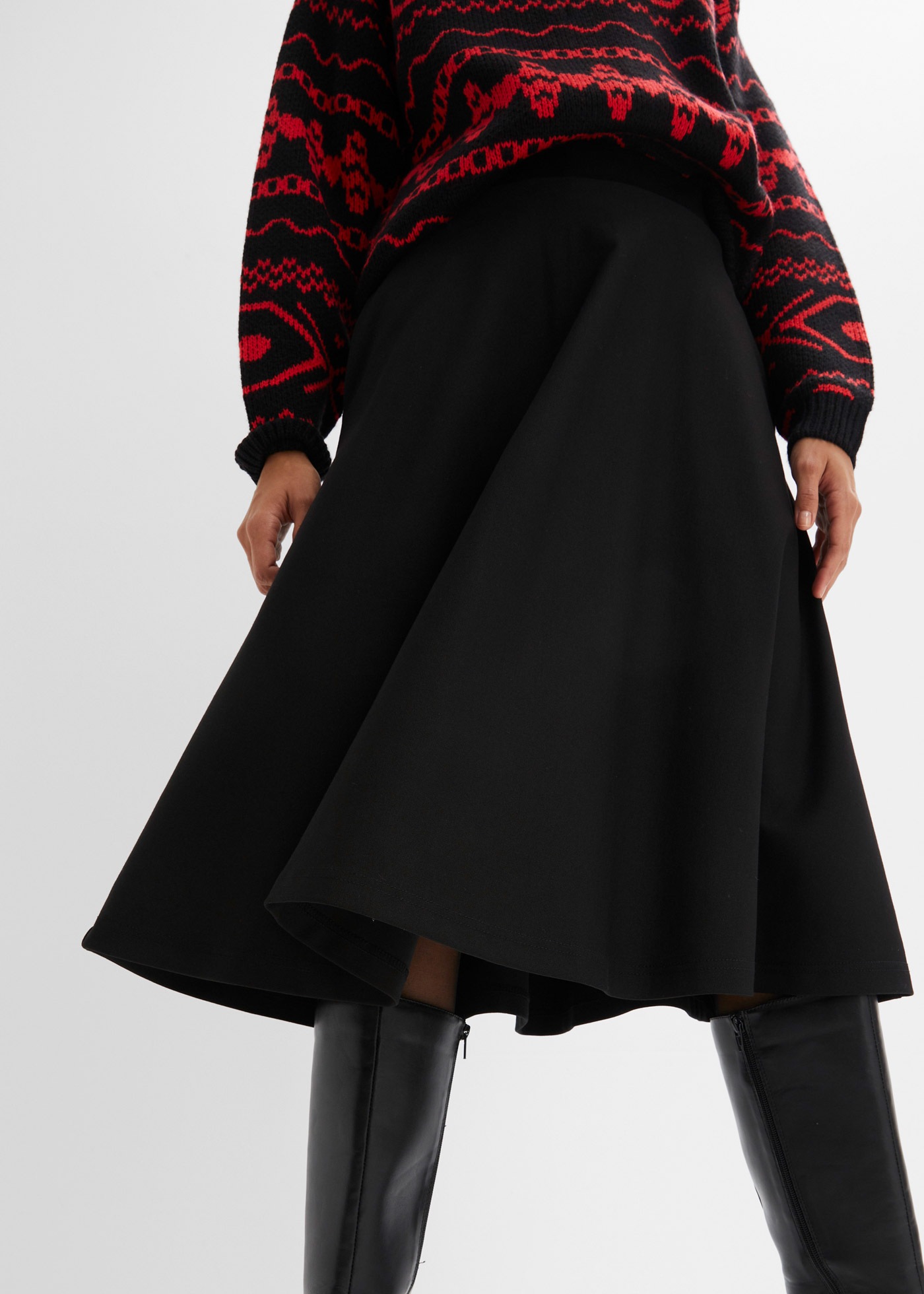 bonprix Midirock aus weichem Materialmix, ausgestellte Passform günstig online kaufen