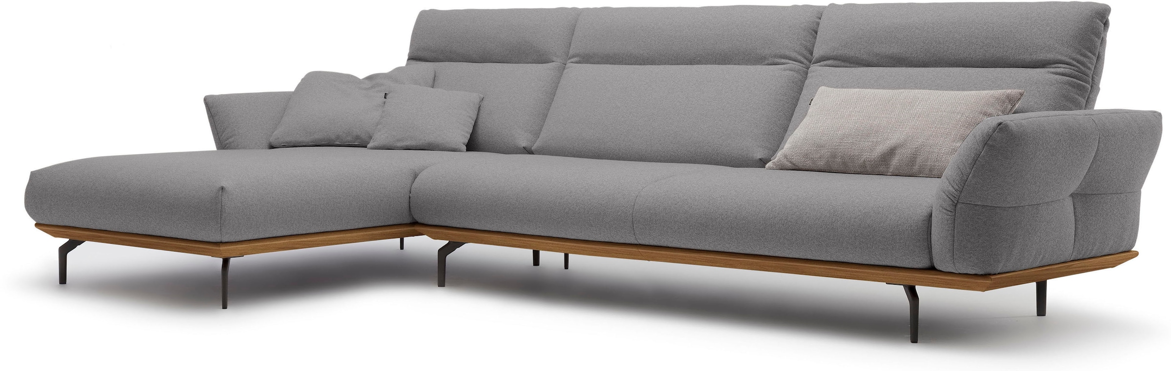 hülsta sofa Ecksofa »hs.460«, Sockel in Nussbaum, Winkelfüße in Umbragrau, Breite 338 cm