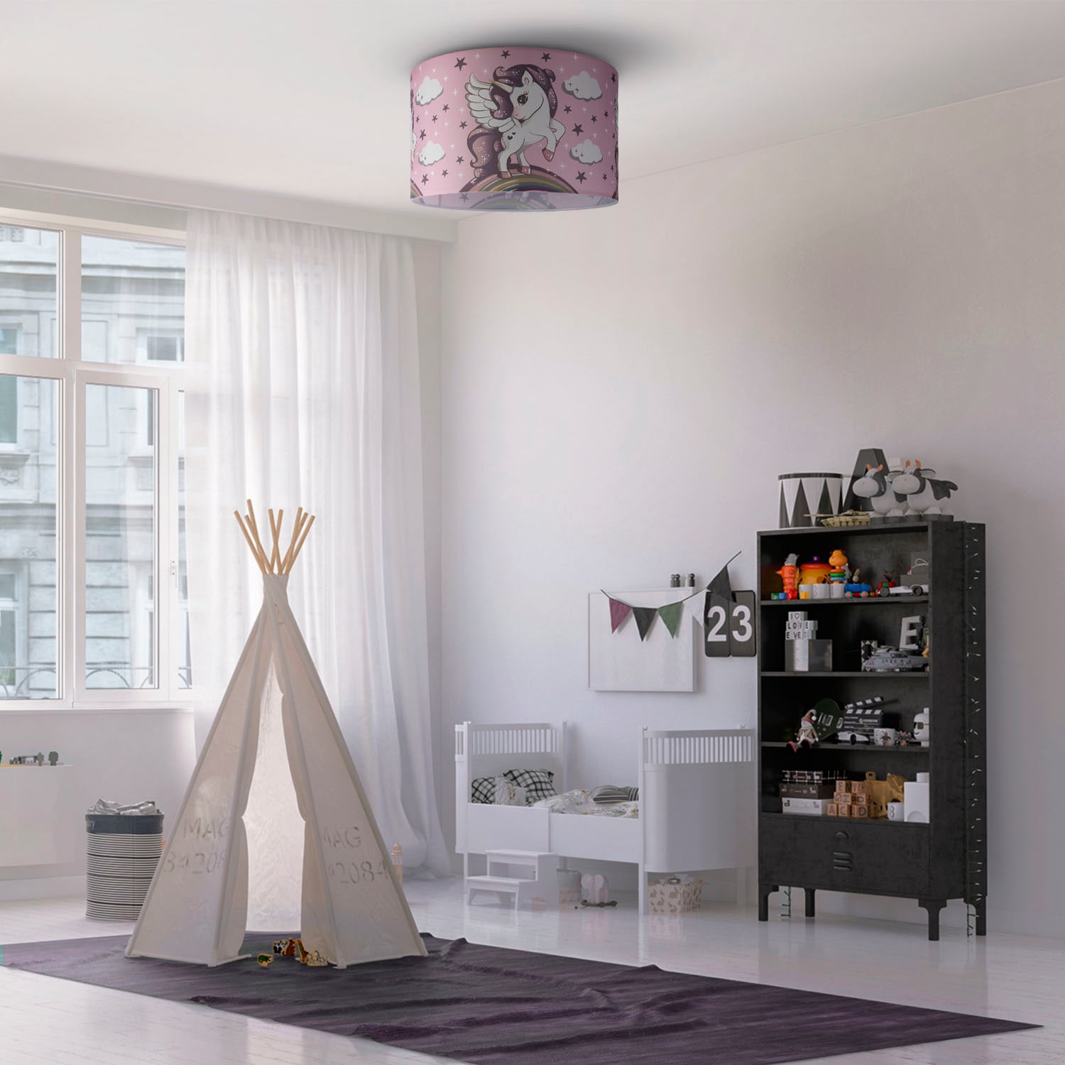 Paco Home Deckenleuchte »Hugo Cosmo 213«, Leuchtmittel E27 | ohne Leuchtmittel, Kinderlampe LED Kinderzimmer Lampe Mit Einhorn, E27