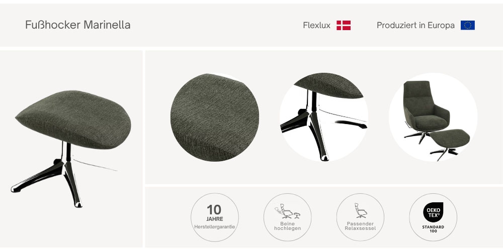 FLEXLUX Fußhocker »Marinella, Fußstütze für Lounging, Entspannung der Extraklasse, Scandi«, Brescia-Stoff, Robuster Schwarzer fuß, Pflegeleicht und haltbar