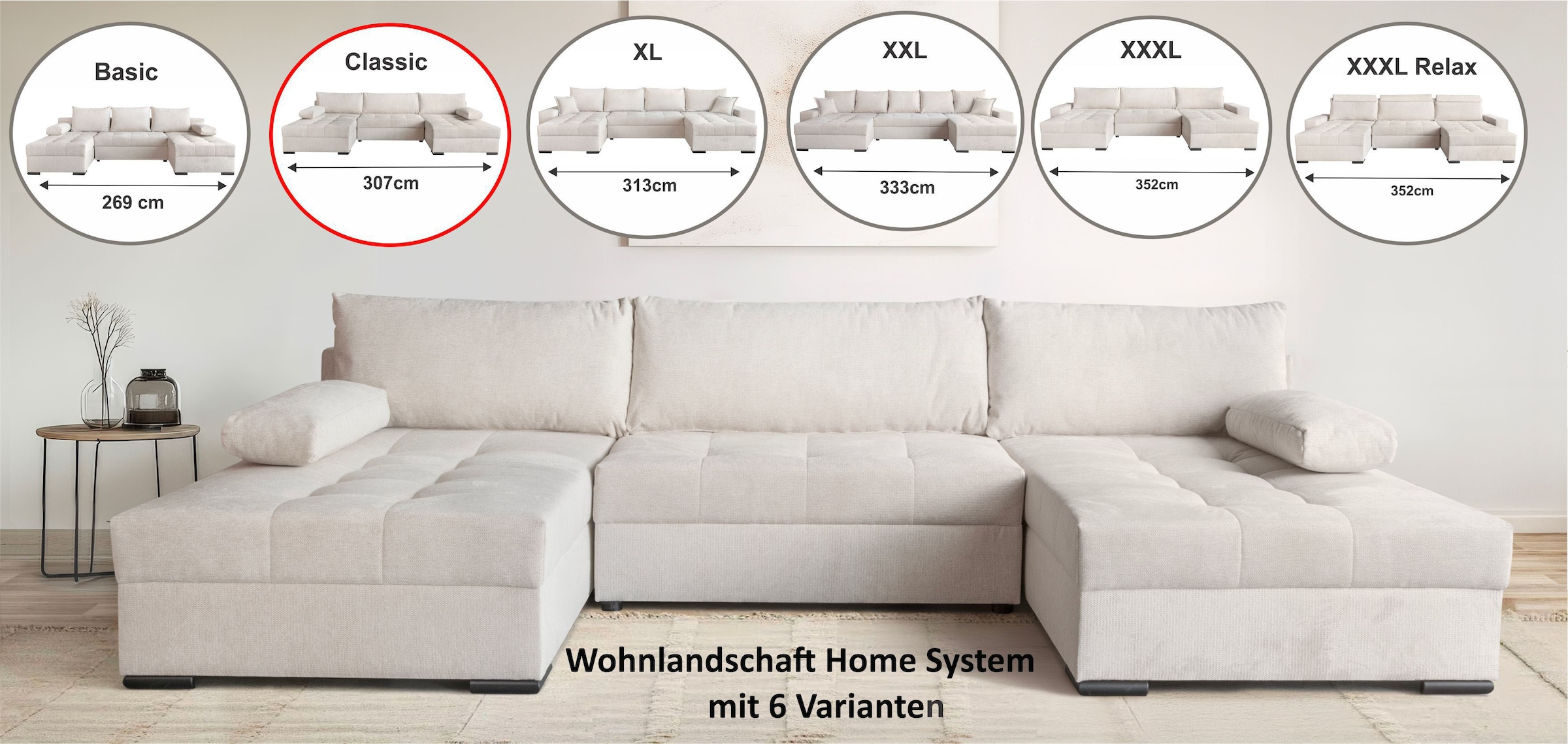 OTTO home Wohnlandschaft "Home System U-Form, von B: 269-352 cm wählbar, 6 günstig online kaufen