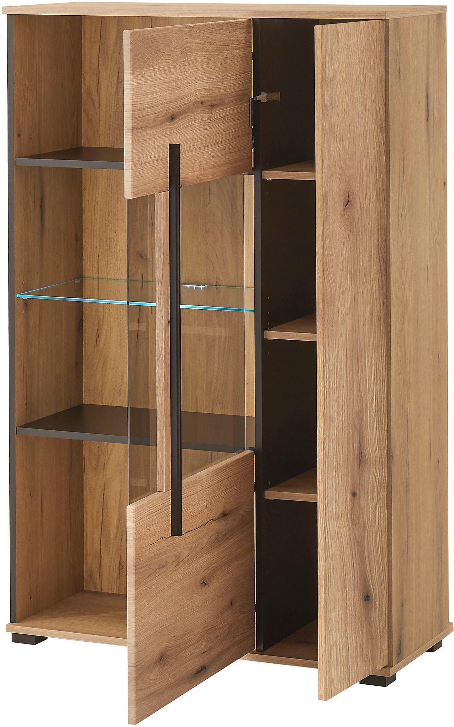 INOSIGN Vitrine »Cantara, Vitrinenschrank in Eiche Evoke oder weiß, Standvitrine«, schwarzer Stangengriff, ausreichend Stauraum, vielseitig einsetzbar
