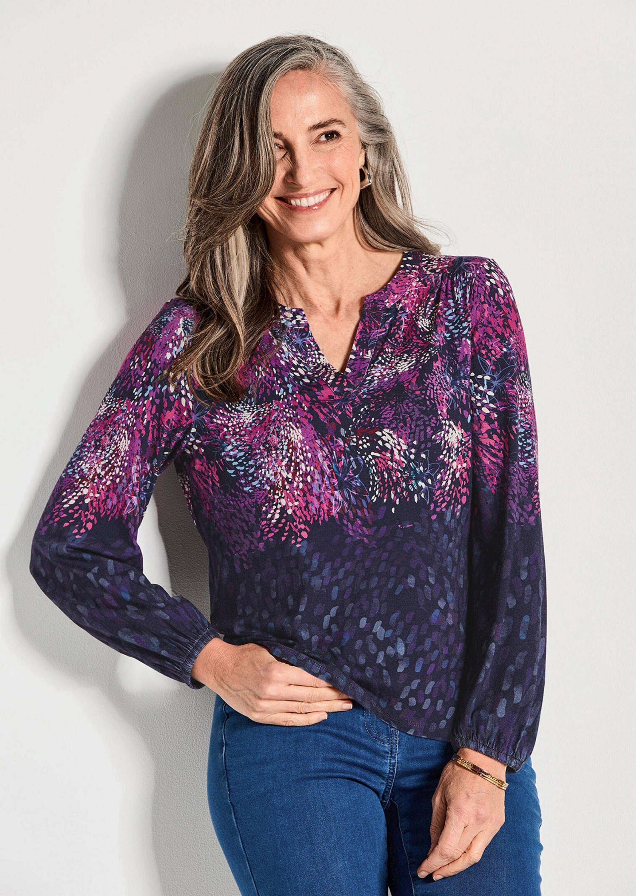 GOLDNER Kurzarmshirt »Jersey-Shirt mit Konfetti-Muster«